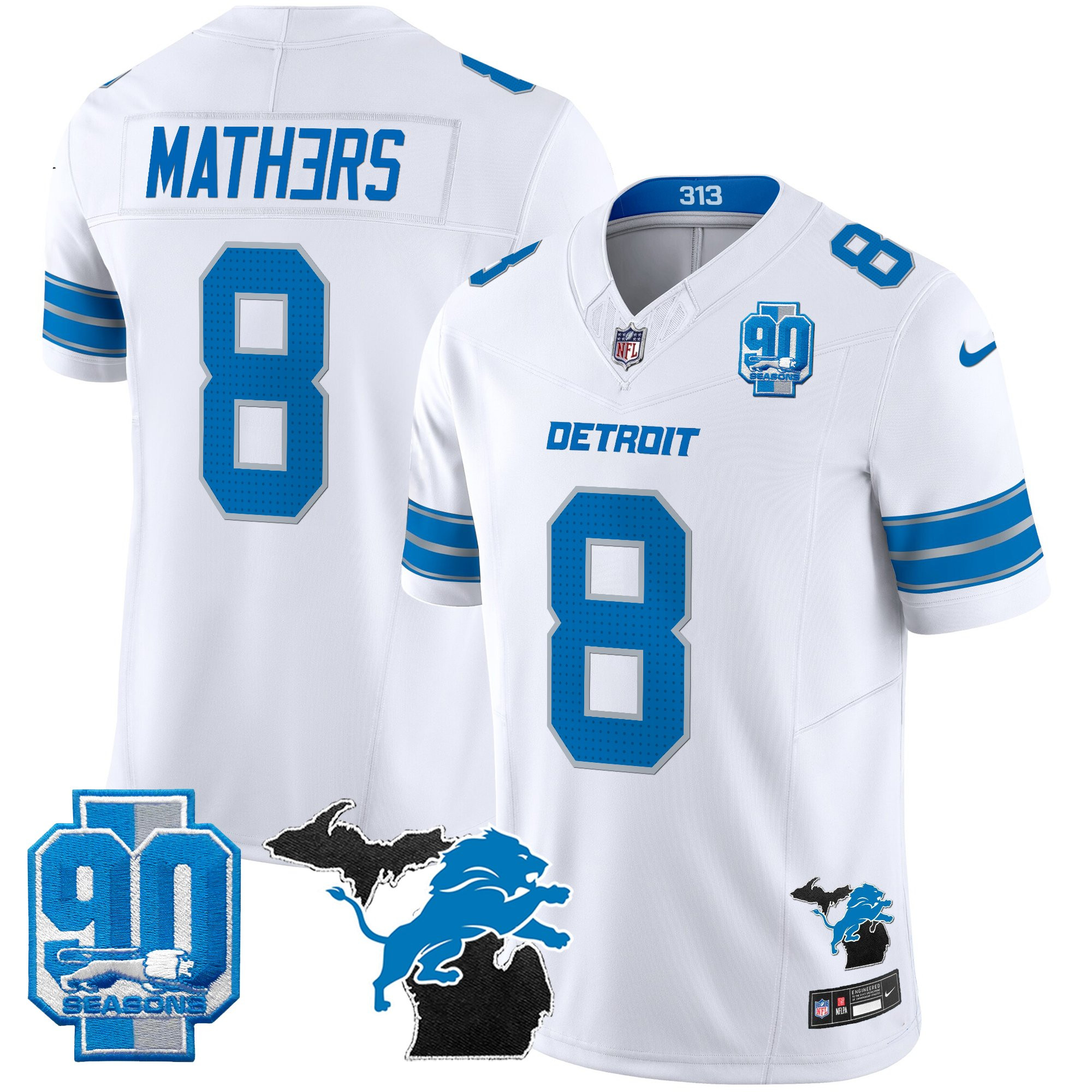 Men's Detroit Lions 2025 Michigan & 90th Year Patch Vapor Jersey - All Stitched