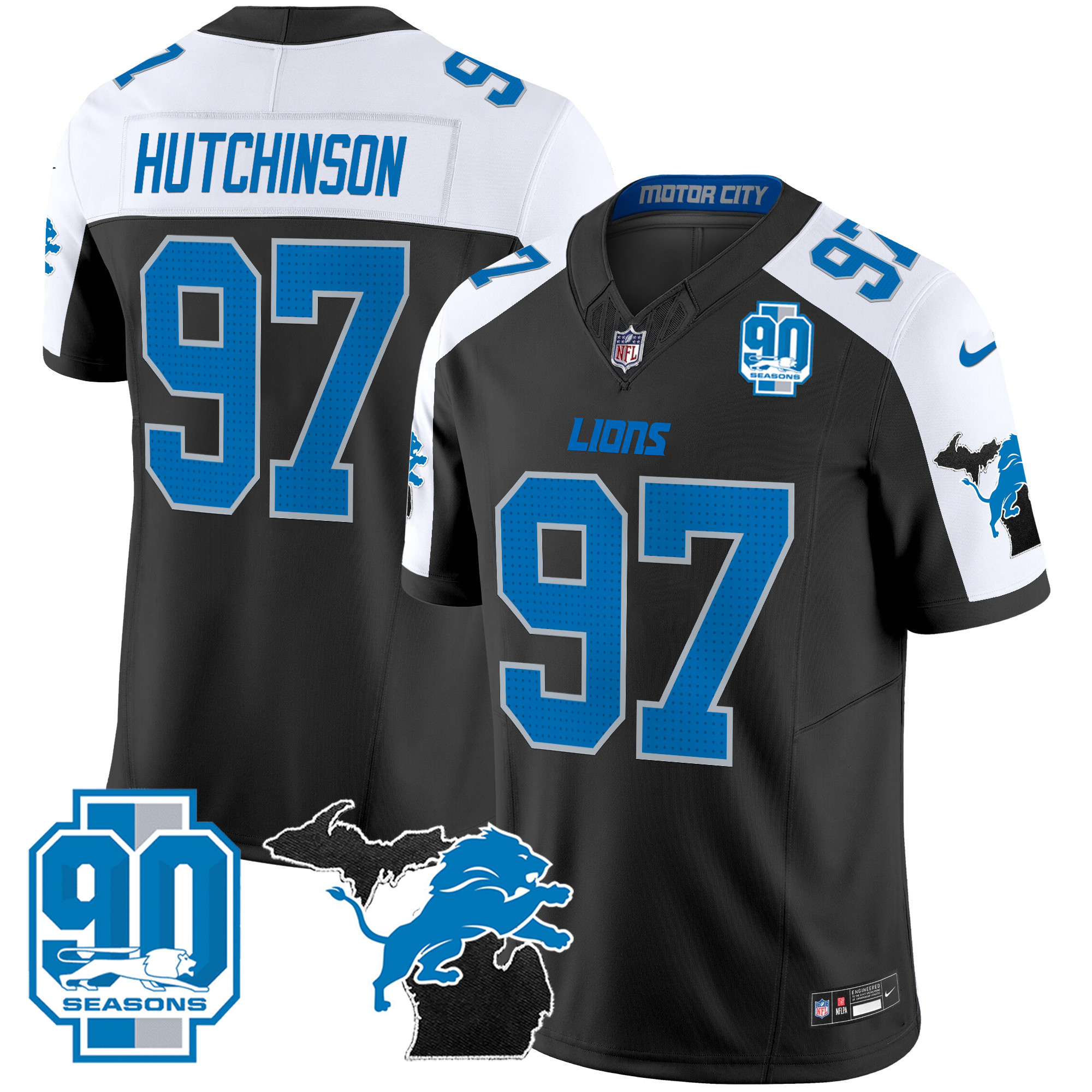 Men's Detroit Lions 2025 Michigan & 90th Year Patch Vapor Jersey - All Stitched