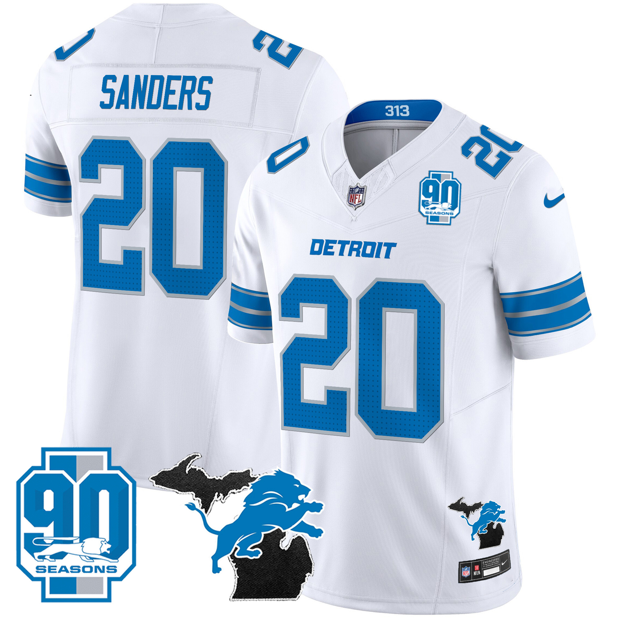 Men's Detroit Lions 2025 Michigan & 90th Year Patch Vapor Jersey - All Stitched