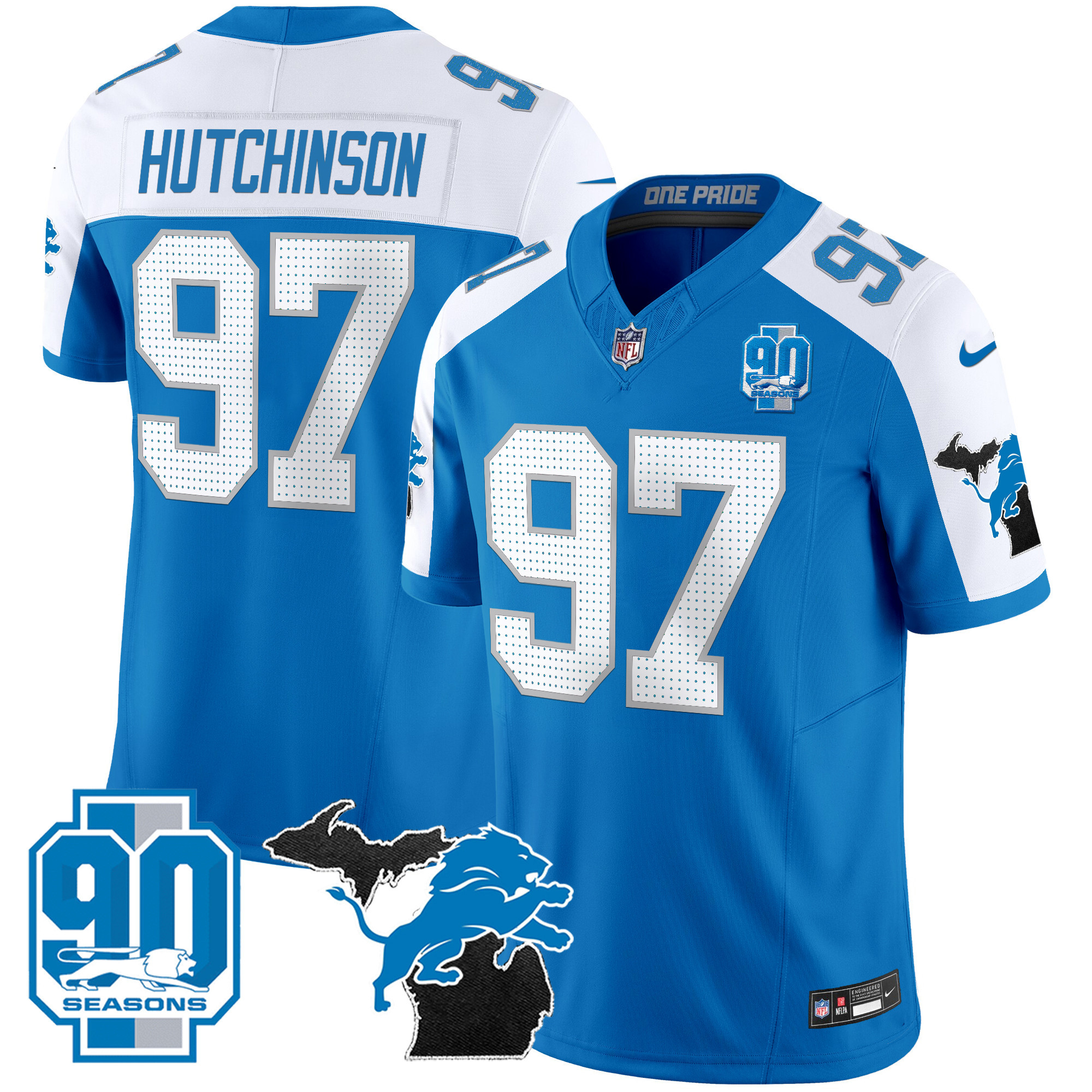 Men's Detroit Lions 2025 Michigan & 90th Year Patch Vapor Jersey - All Stitched