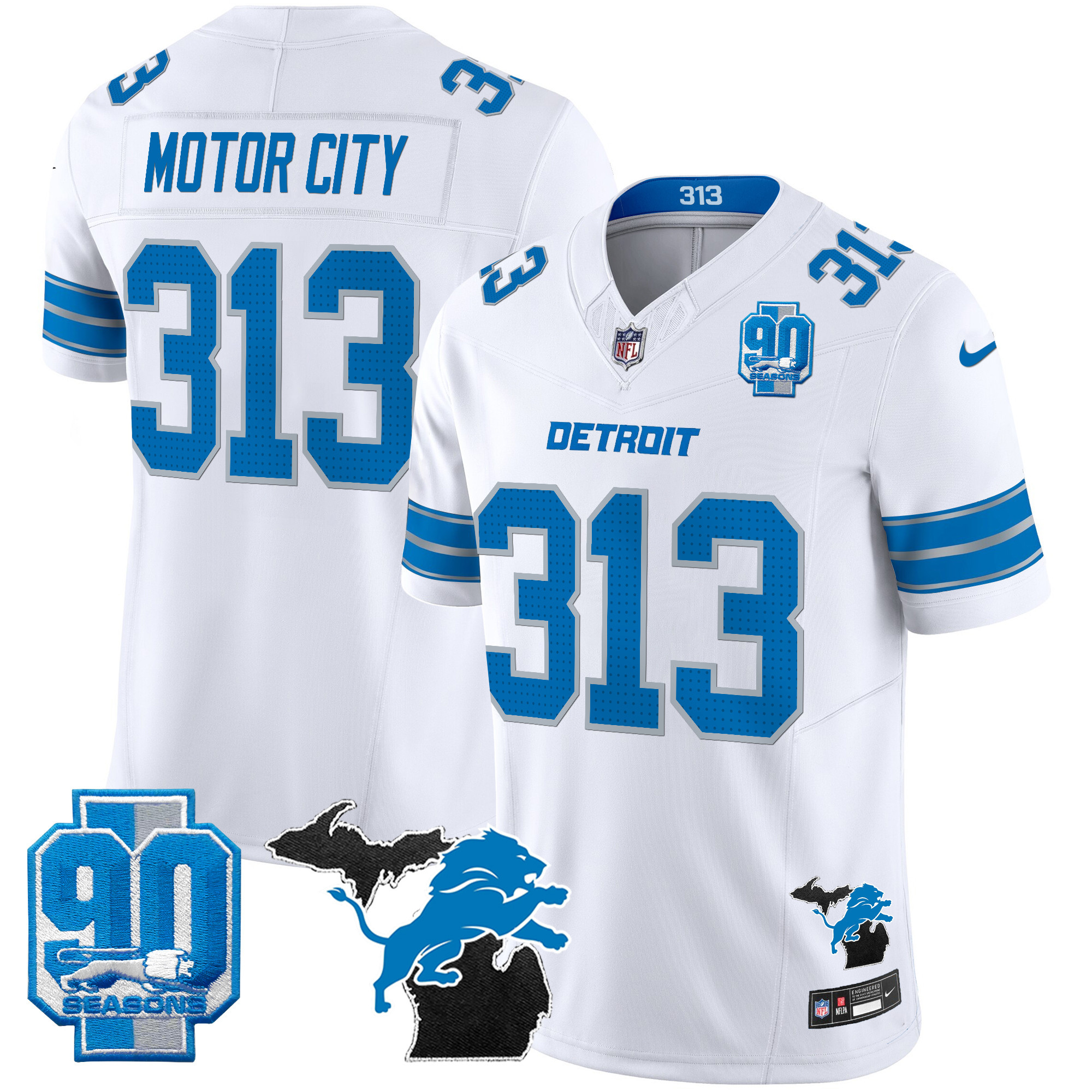 Men's Detroit Lions 2025 Michigan & 90th Year Patch Vapor Jersey - All Stitched