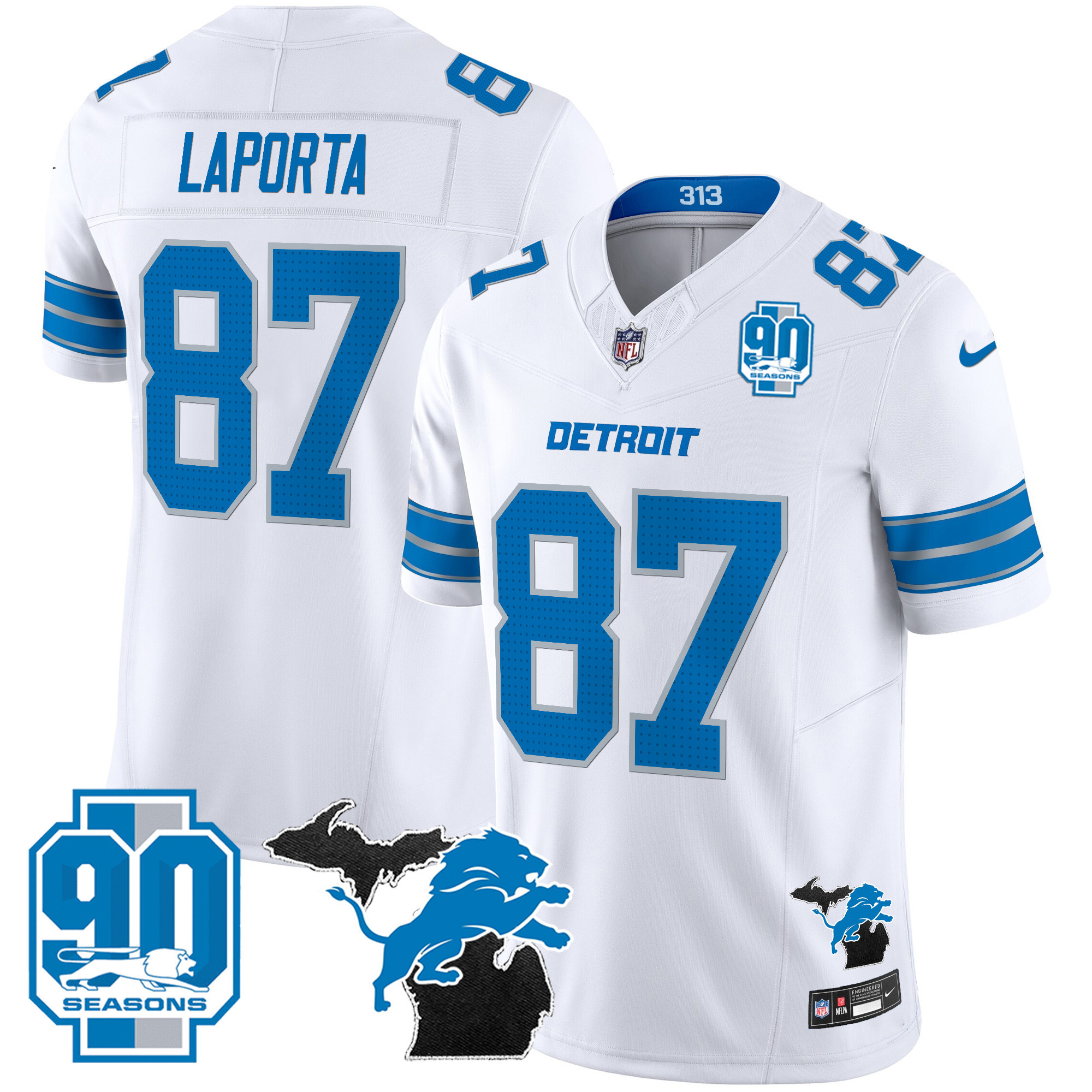 Men's Detroit Lions 2025 Michigan & 90th Year Patch Vapor Jersey - All Stitched
