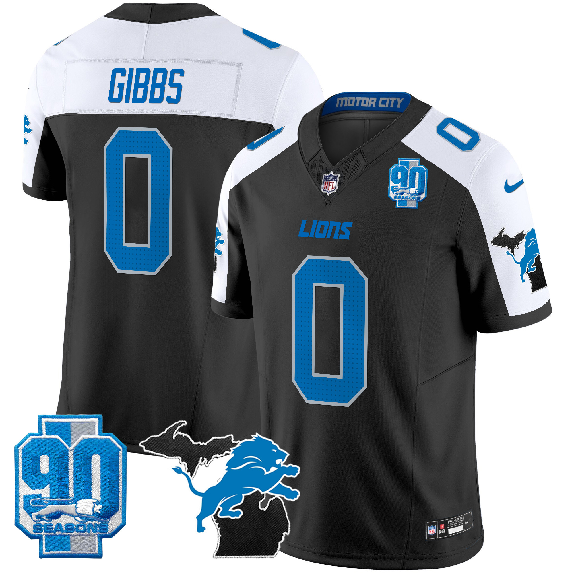 Men's Detroit Lions 2025 Michigan & 90th Year Patch Vapor Jersey - All Stitched