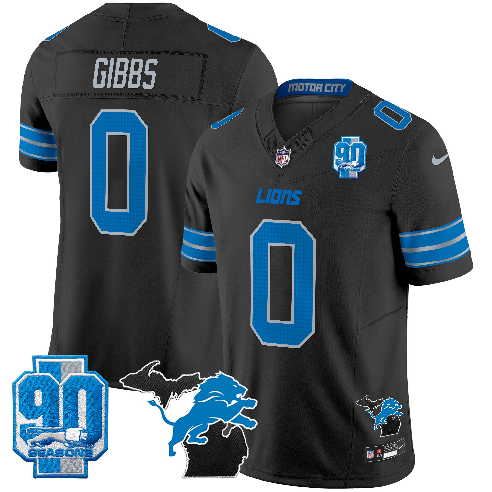 Men's Detroit Lions 2025 Michigan & 90th Year Patch Vapor Jersey - All Stitched