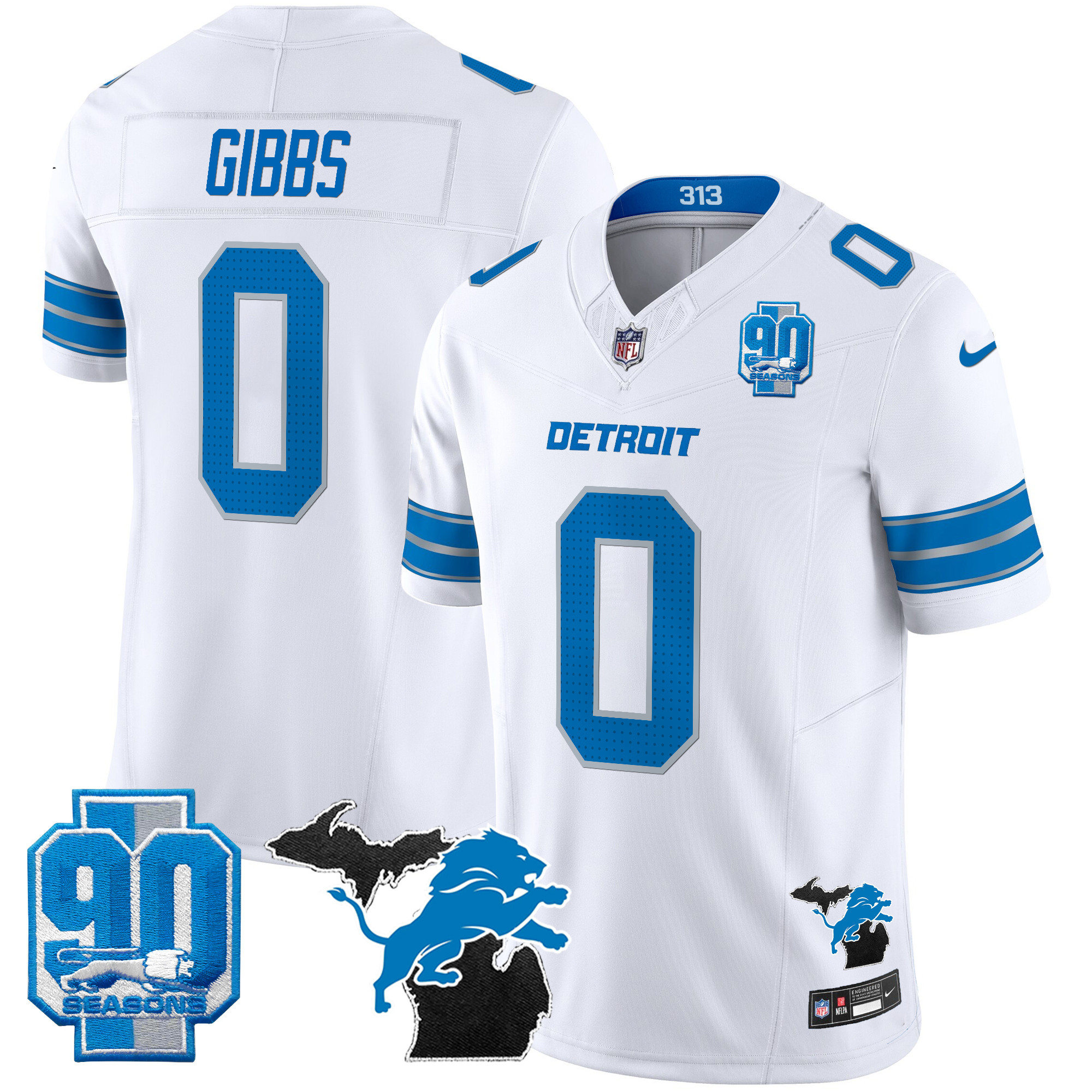 Men's Detroit Lions 2025 Michigan & 90th Year Patch Vapor Jersey - All Stitched