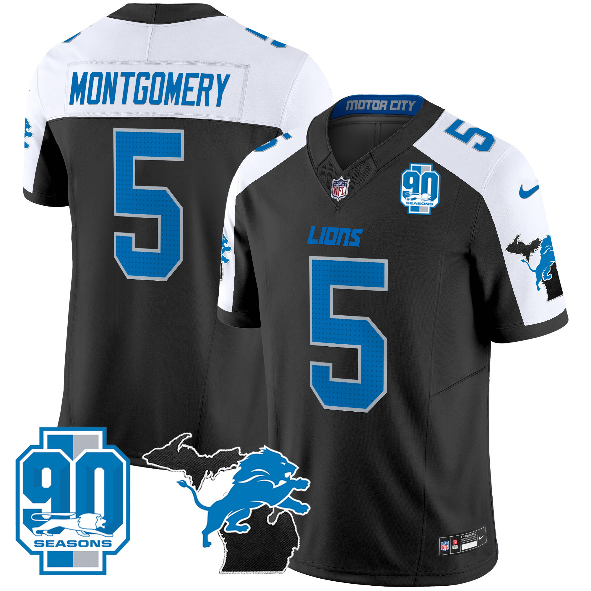 Men's Detroit Lions 2025 Michigan & 90th Year Patch Vapor Jersey - All Stitched