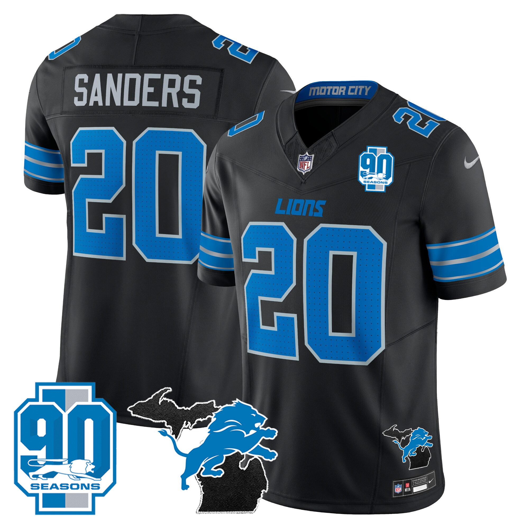 Men's Detroit Lions 2025 Michigan & 90th Year Patch Vapor Jersey - All Stitched