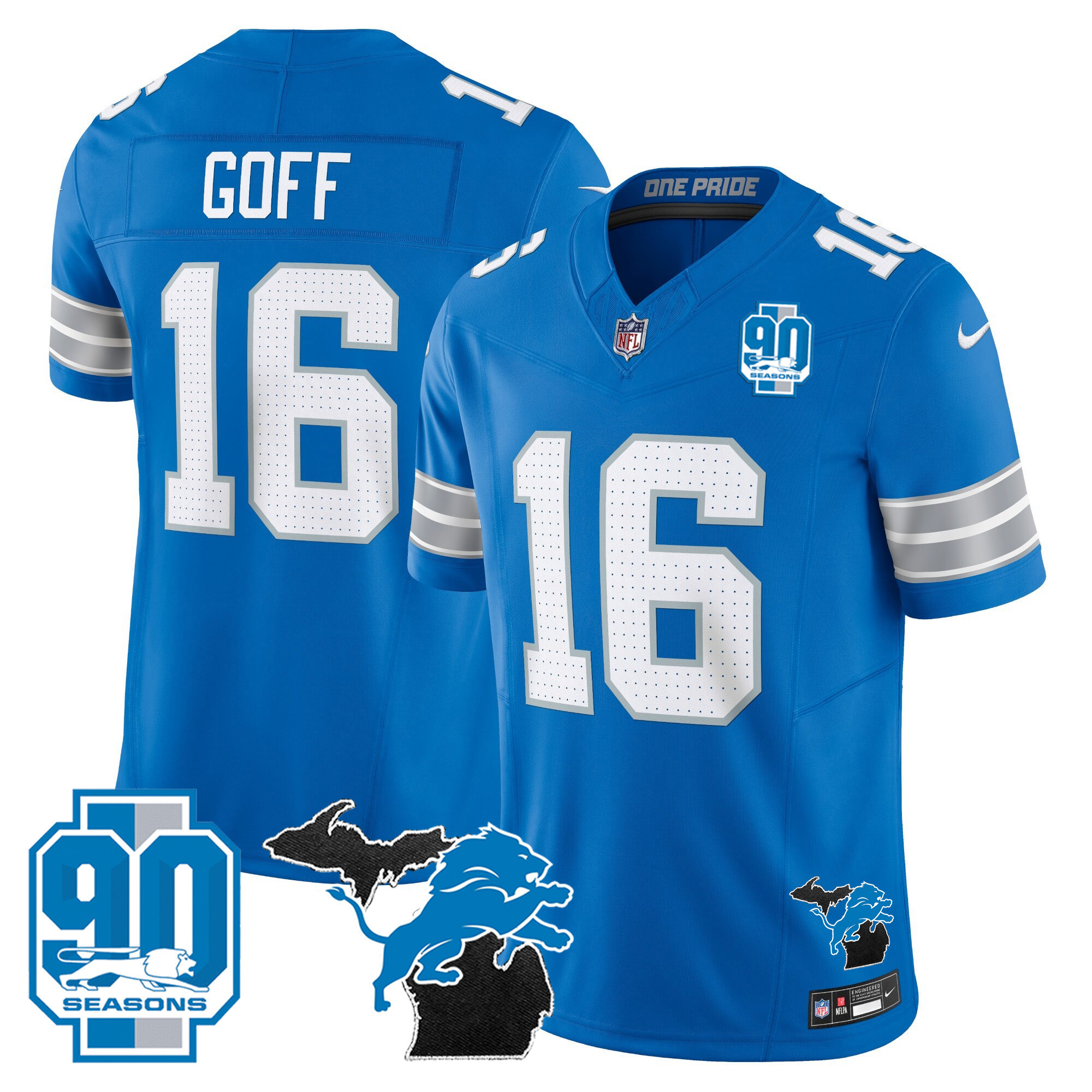 Men's Detroit Lions 2025 Michigan & 90th Year Patch Vapor Jersey - All Stitched