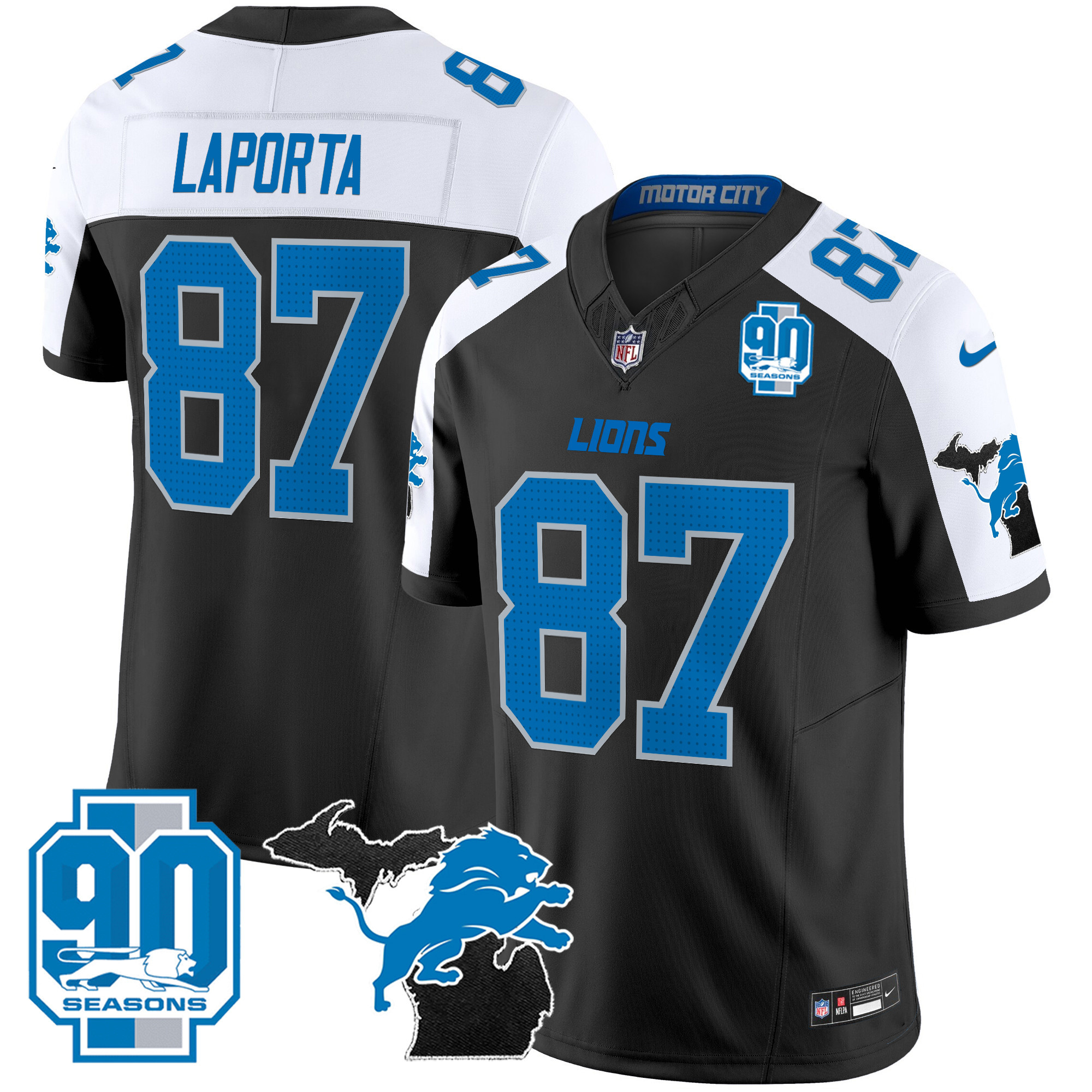 Men's Detroit Lions 2025 Michigan & 90th Year Patch Vapor Jersey - All Stitched
