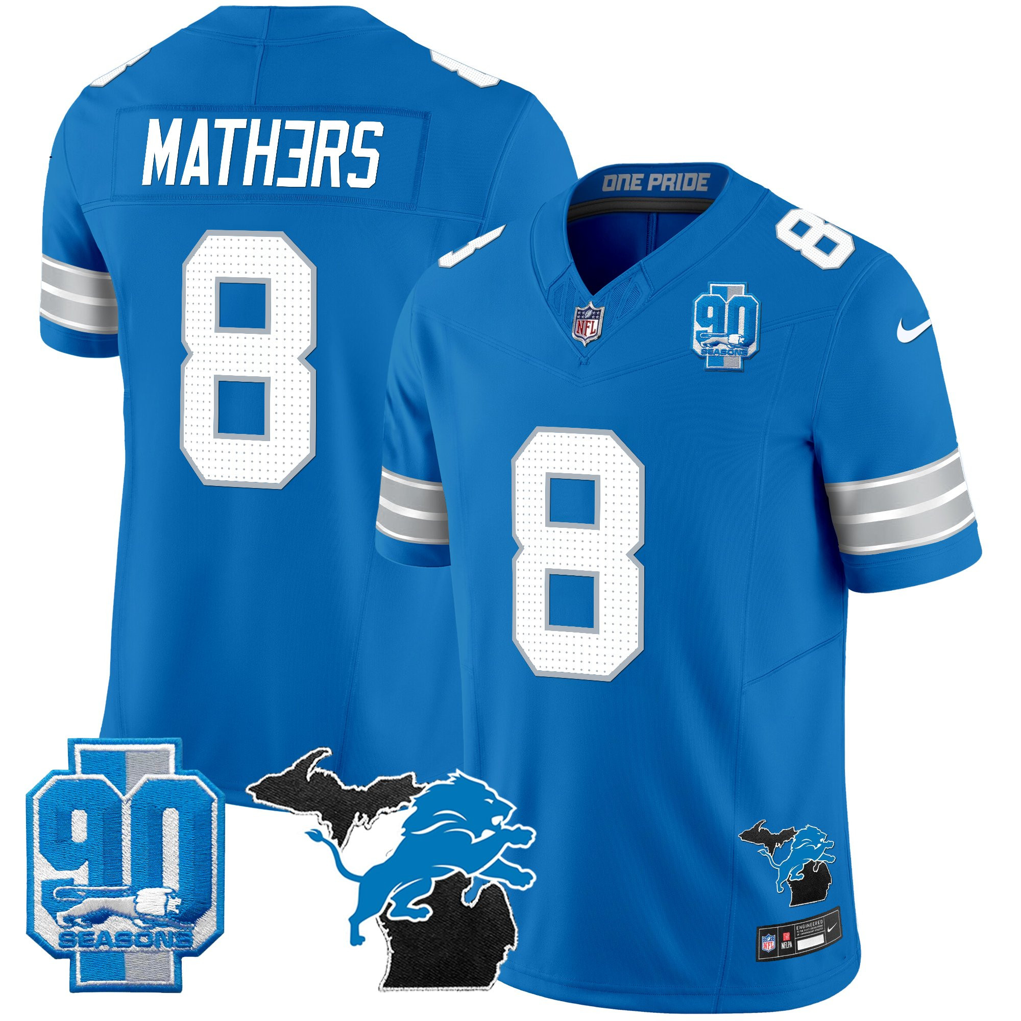 Men's Detroit Lions 2025 Michigan & 90th Year Patch Vapor Jersey - All Stitched