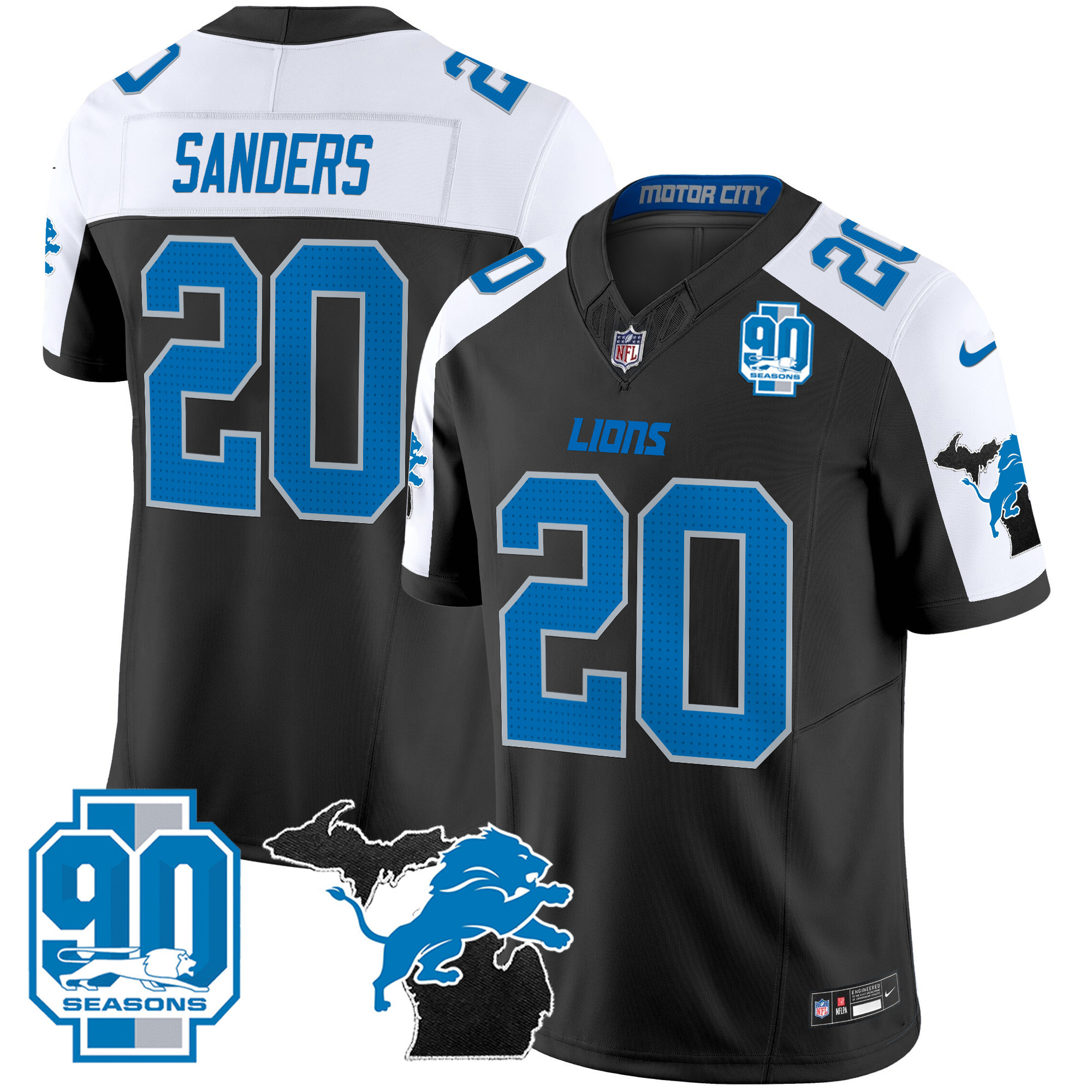 Men's Detroit Lions 2025 Michigan & 90th Year Patch Vapor Jersey - All Stitched