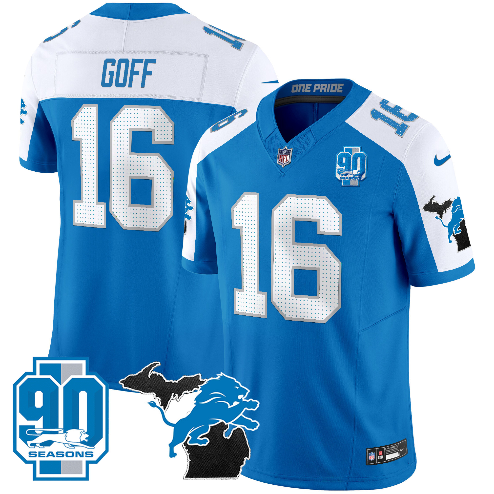 Men's Detroit Lions 2025 Michigan & 90th Year Patch Vapor Jersey - All Stitched