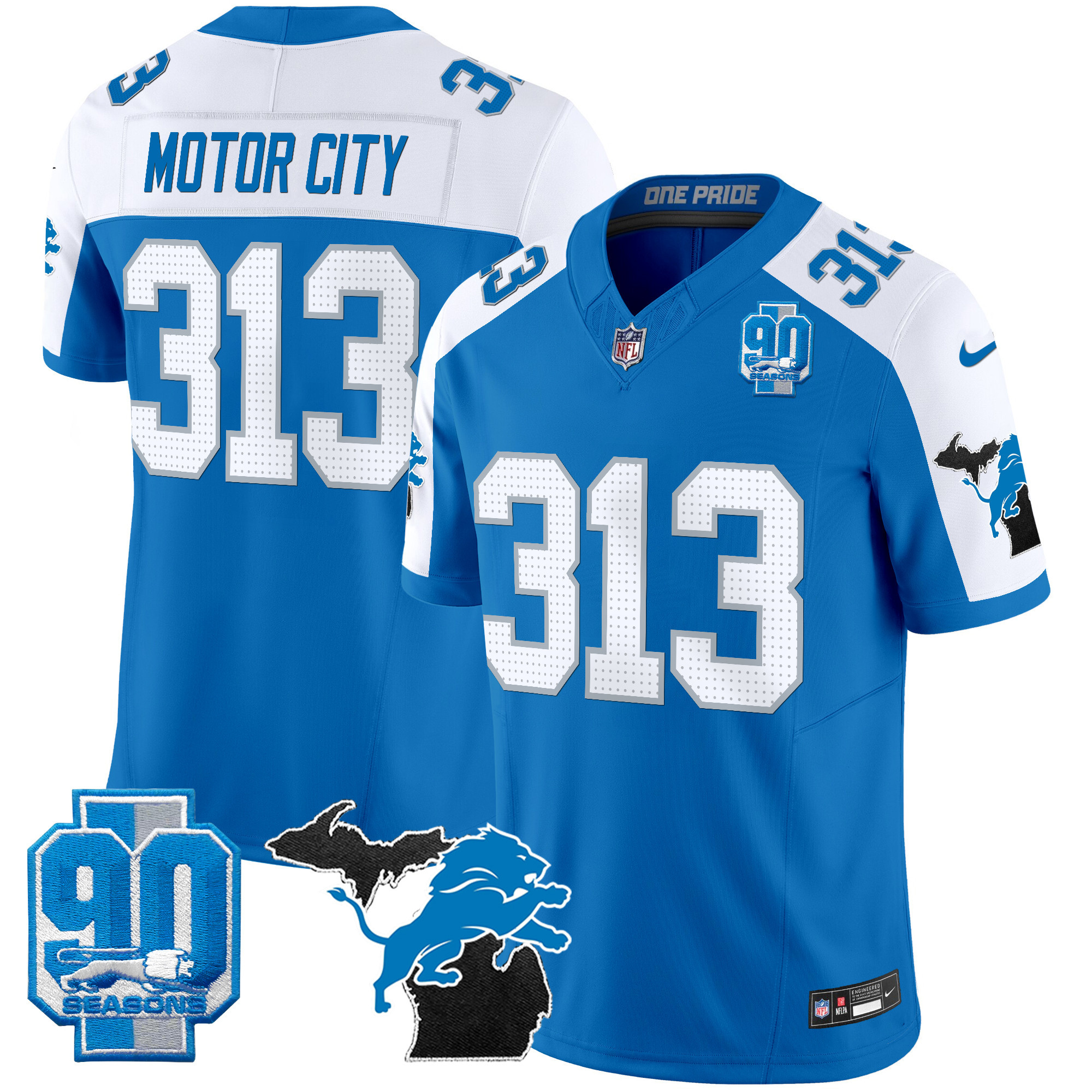 Men's Detroit Lions 2025 Michigan & 90th Year Patch Vapor Jersey - All Stitched