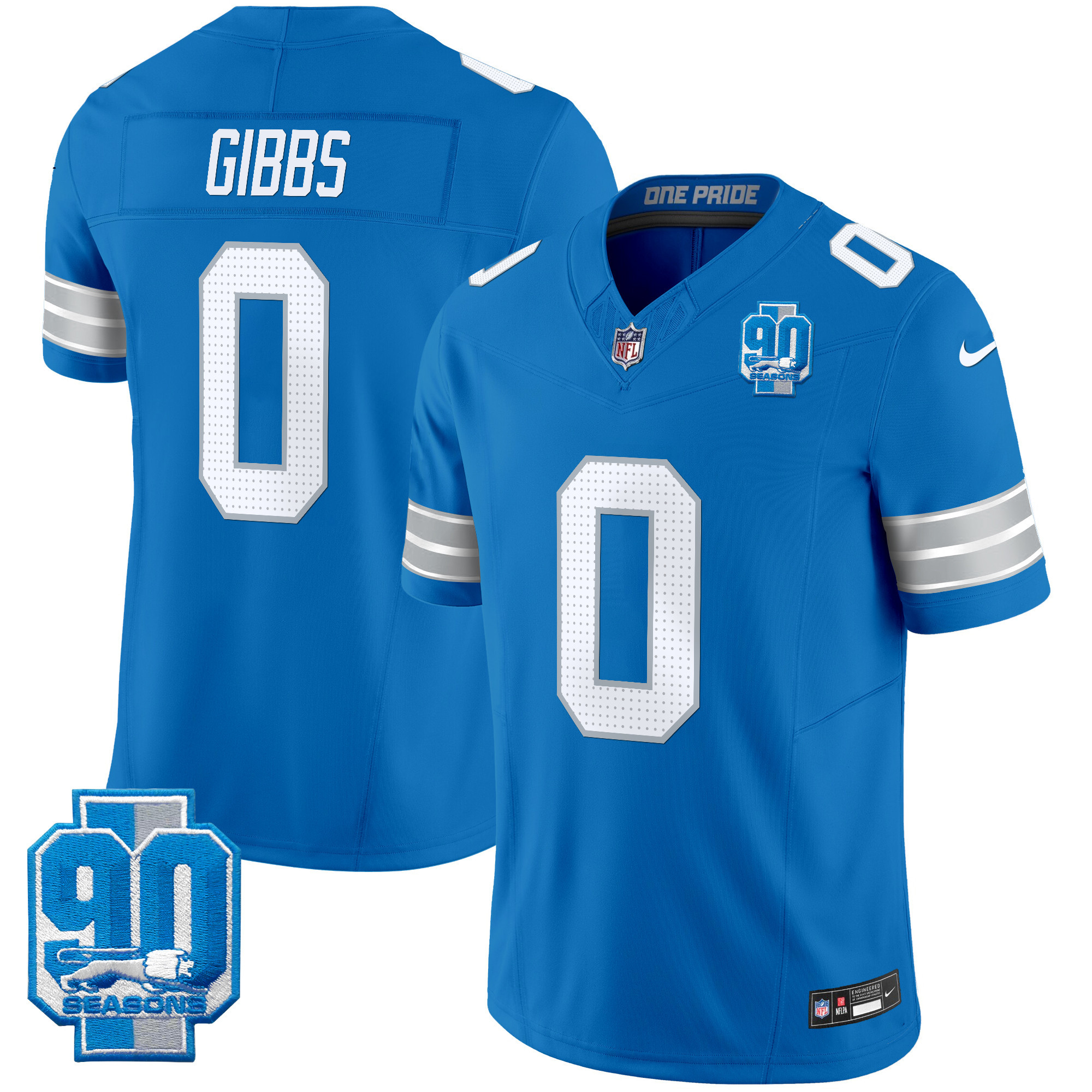 Men's Detroit Lions 2025 Michigan & 90th Year Patch Vapor Jersey - All Stitched