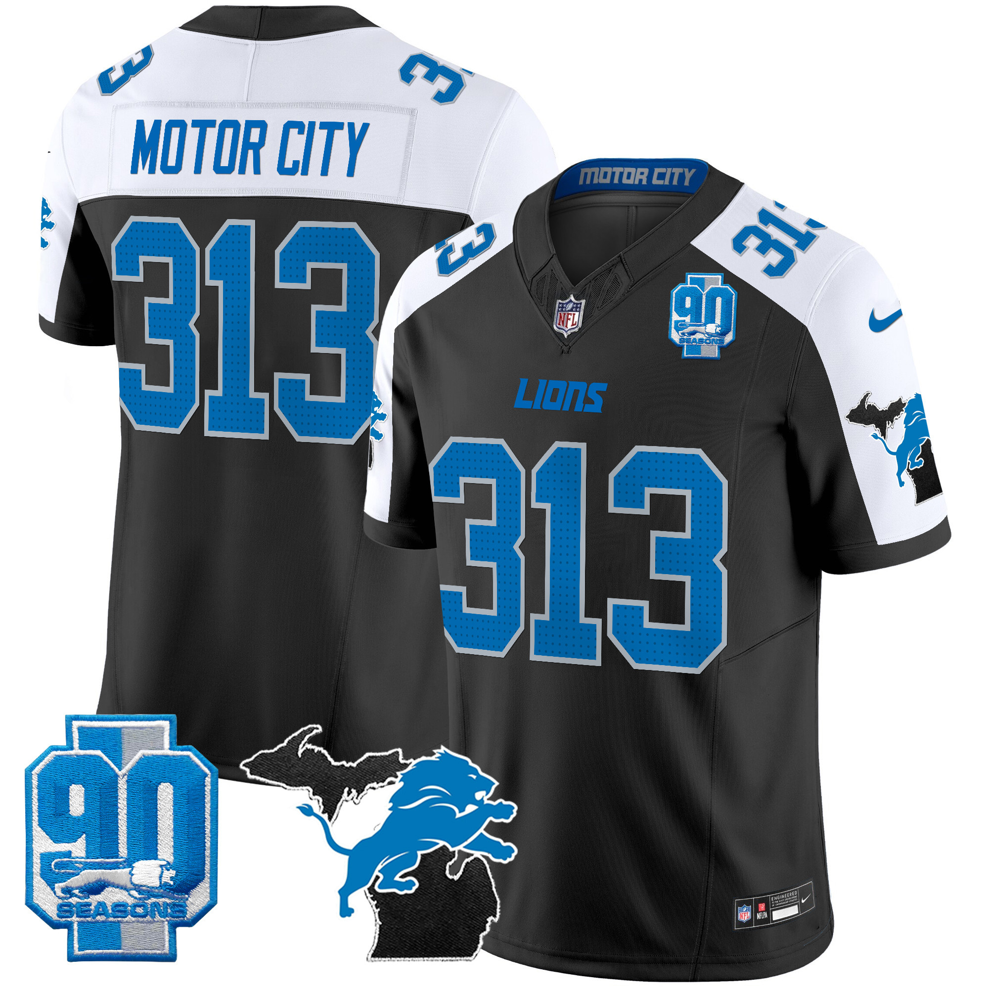 Men's Detroit Lions 2025 Michigan & 90th Year Patch Vapor Jersey - All Stitched