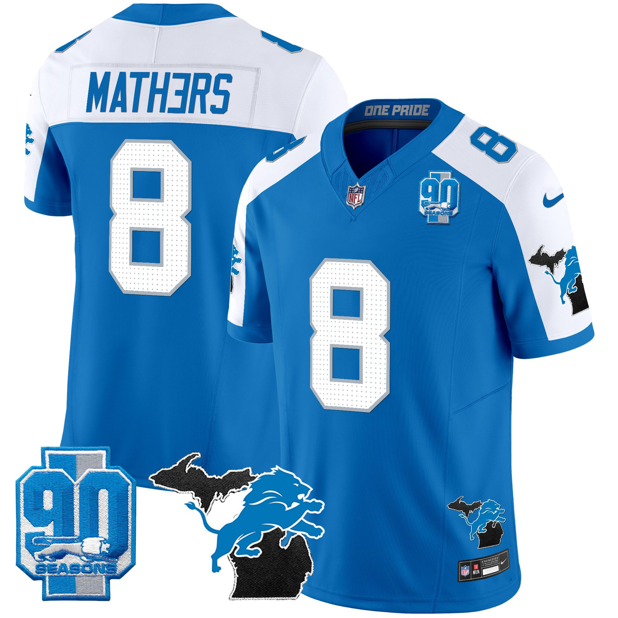 Men's Detroit Lions 2025 Michigan & 90th Year Patch Vapor Jersey - All Stitched