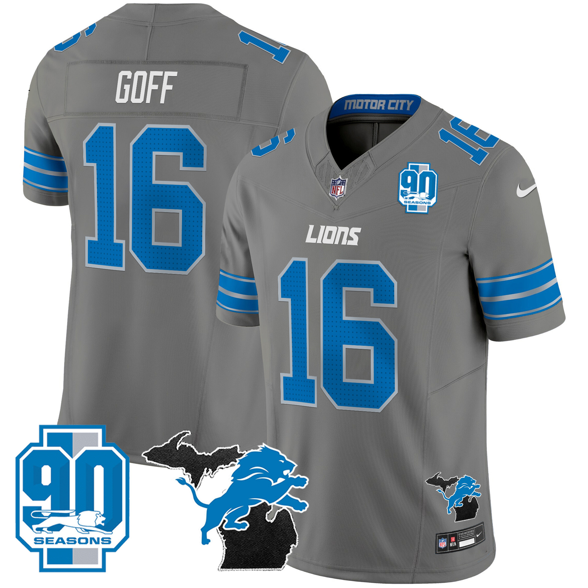 Men's Detroit Lions 2025 Michigan & 90th Year Patch Vapor Jersey - All Stitched