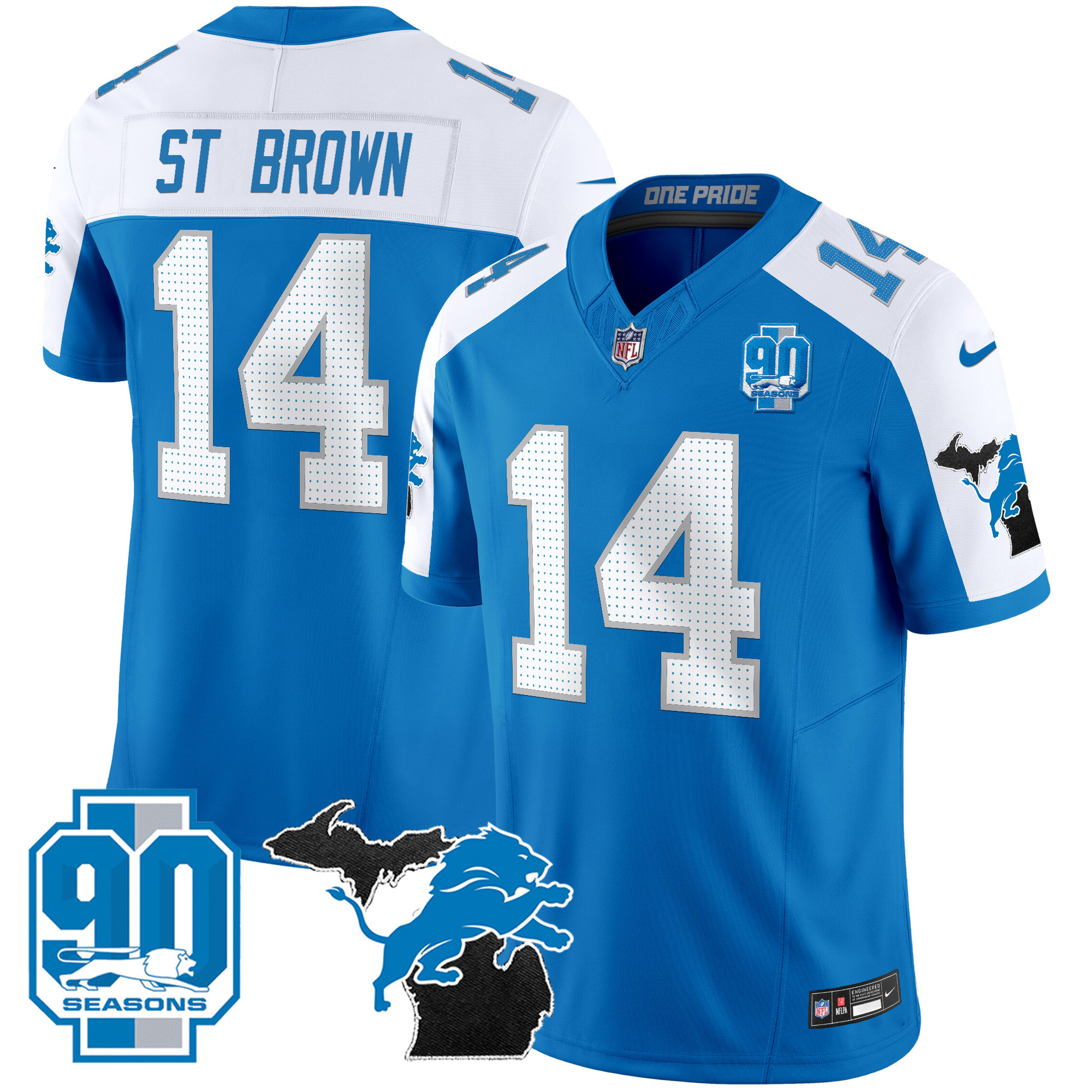 Men's Detroit Lions 2025 Michigan & 90th Year Patch Vapor Jersey - All Stitched