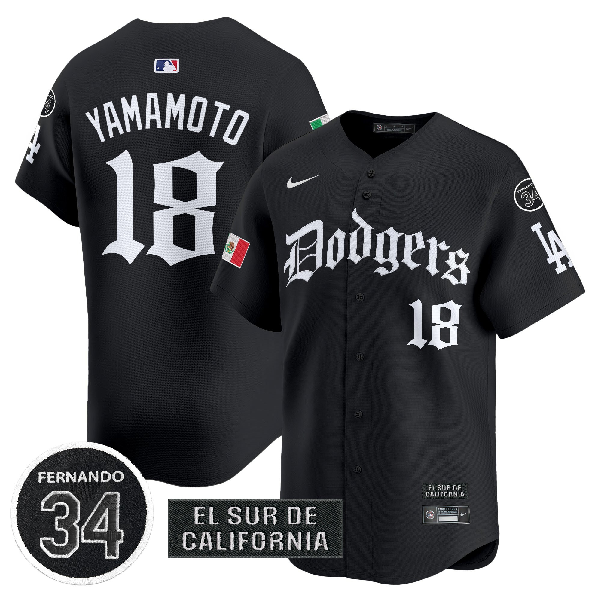 Men's Dodgers Mexico 2025 LA Gothic Style Vapor Premier Limited Jersey V2 - All Stitched