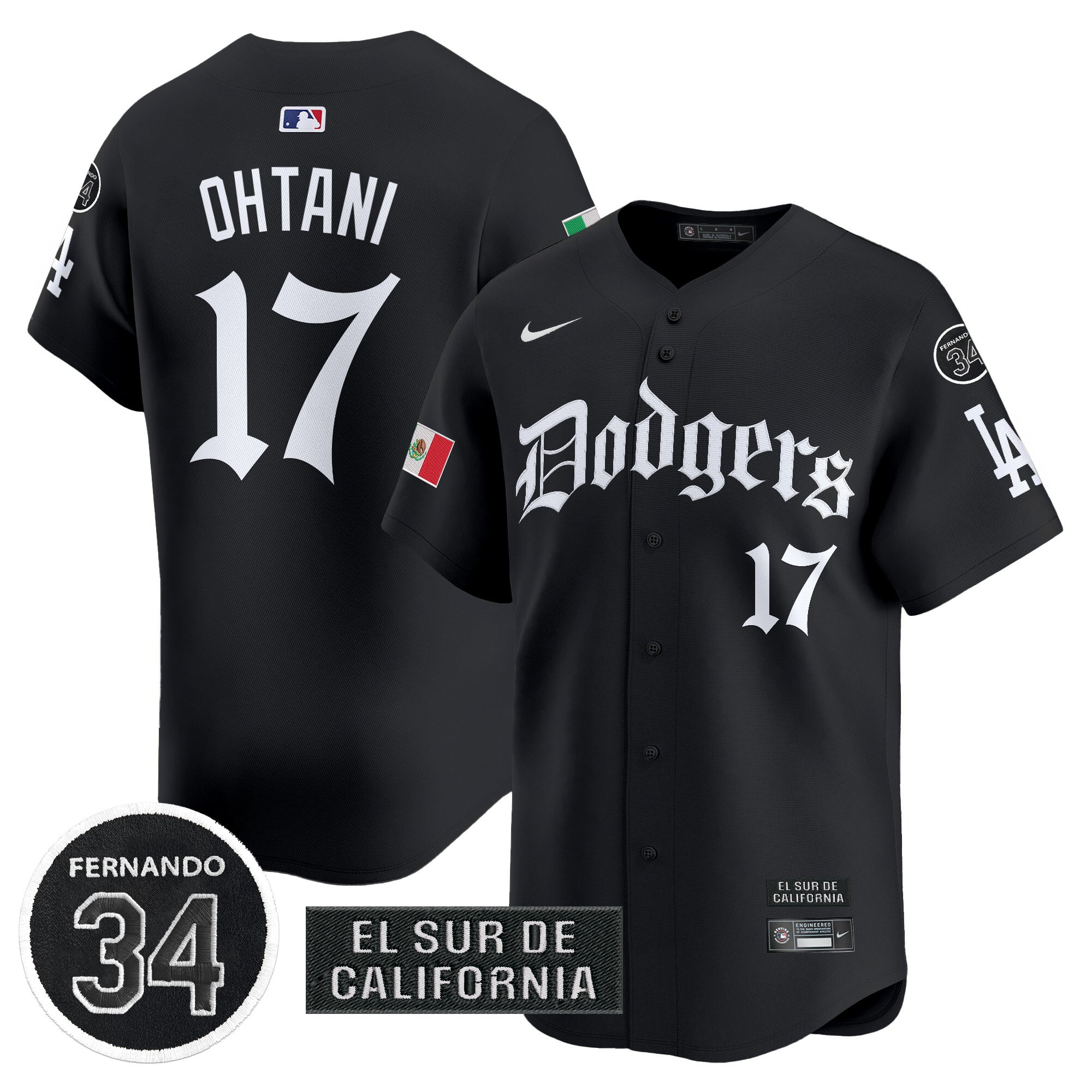 Men's Dodgers Mexico 2025 LA Gothic Style Vapor Premier Limited Jersey V2 - All Stitched