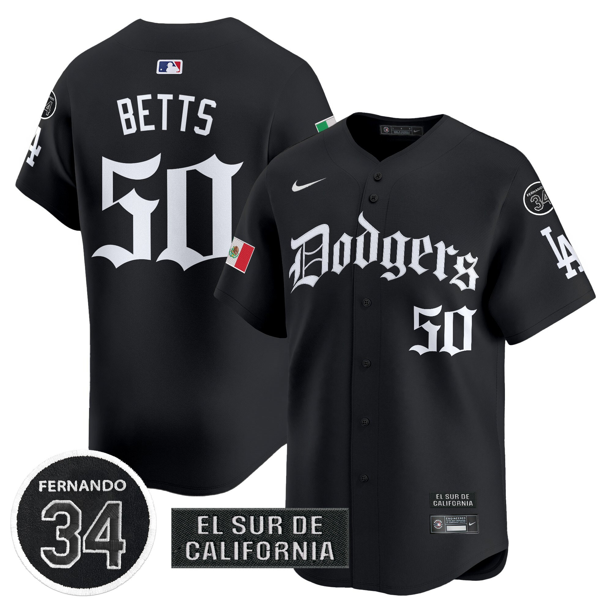 Men's Dodgers Mexico 2025 LA Gothic Style Vapor Premier Limited Jersey V2 - All Stitched
