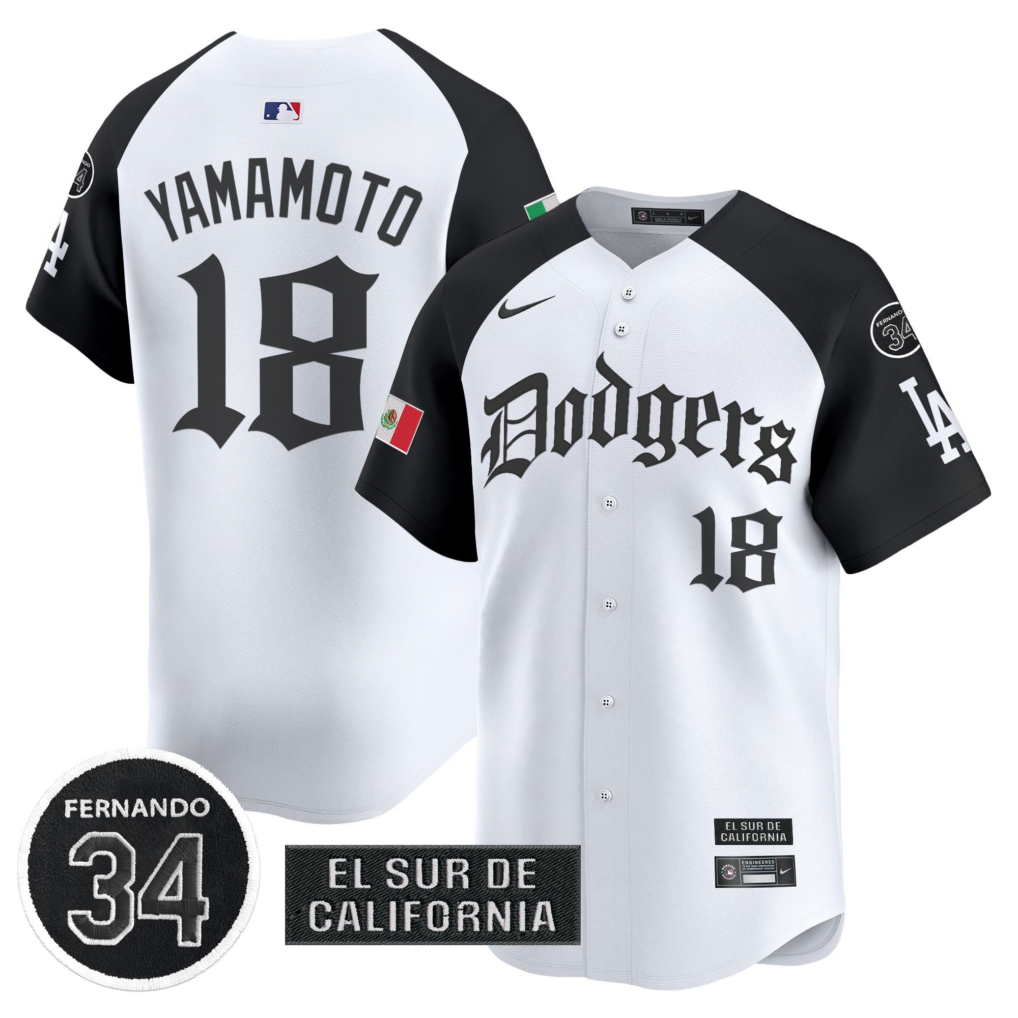 Men's Dodgers Mexico 2025 LA Gothic Style Vapor Premier Limited Jersey V2 - All Stitched