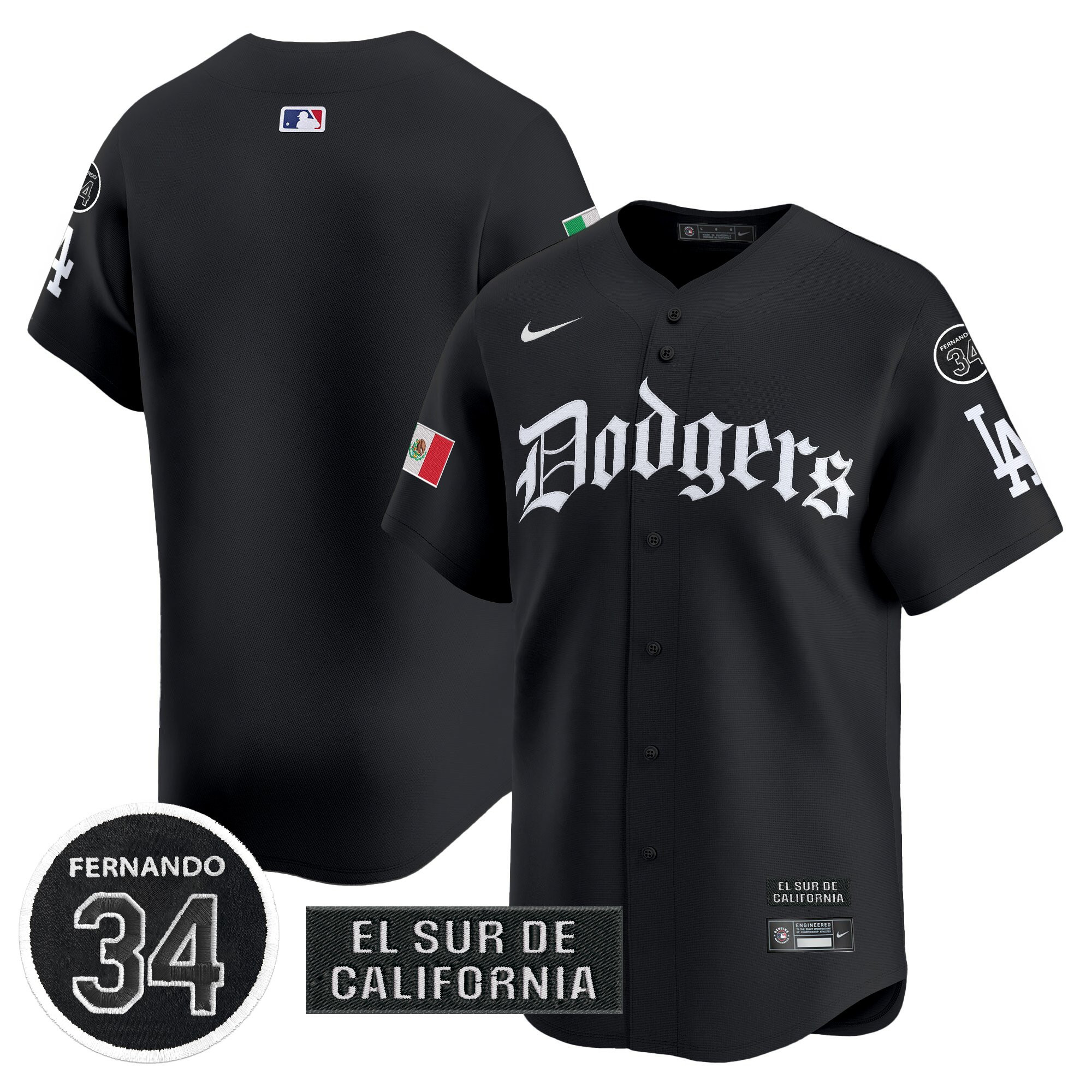 Men's Dodgers Mexico 2025 LA Gothic Style Vapor Premier Limited Jersey V2 - All Stitched