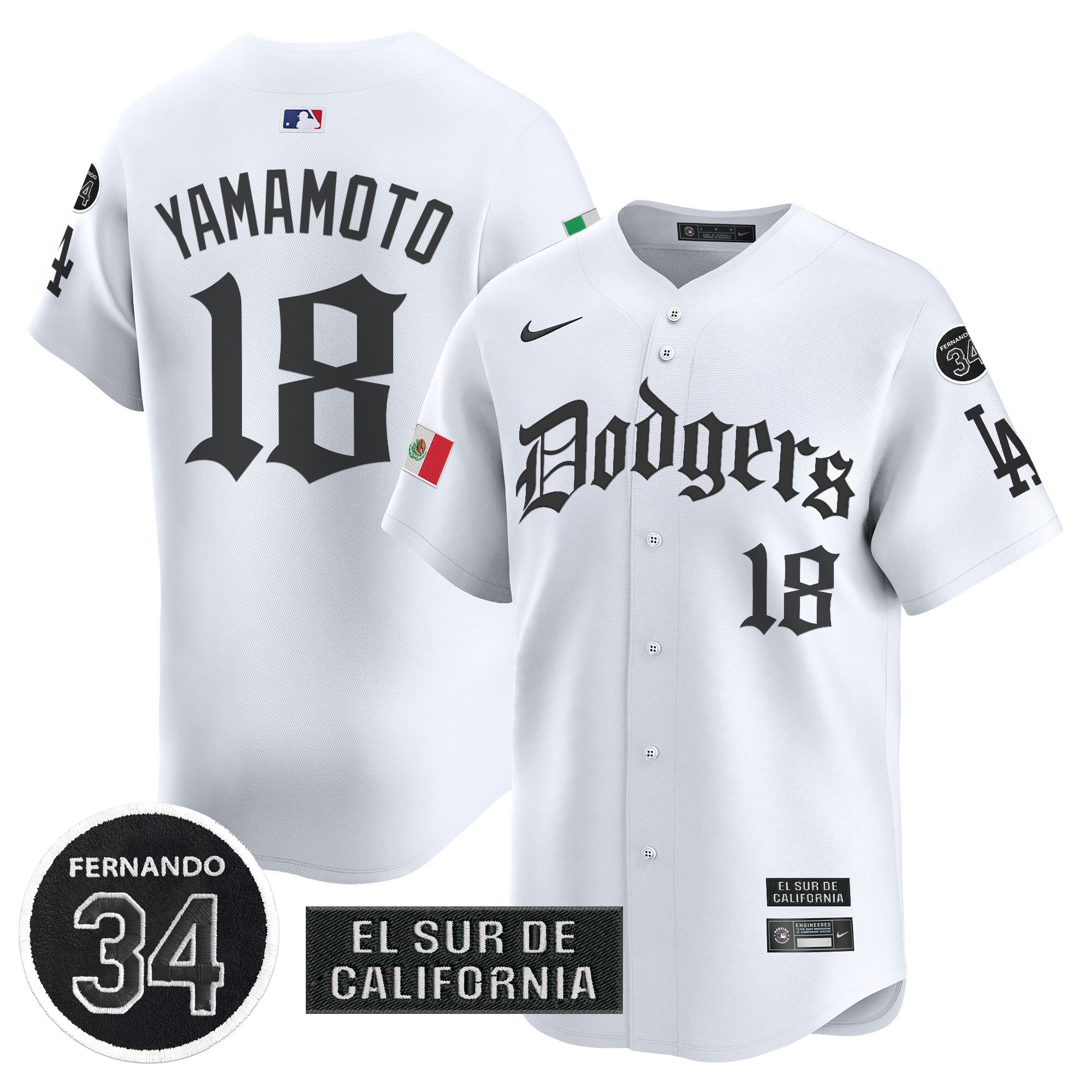 Men's Dodgers Mexico 2025 LA Gothic Style Vapor Premier Limited Jersey V2 - All Stitched