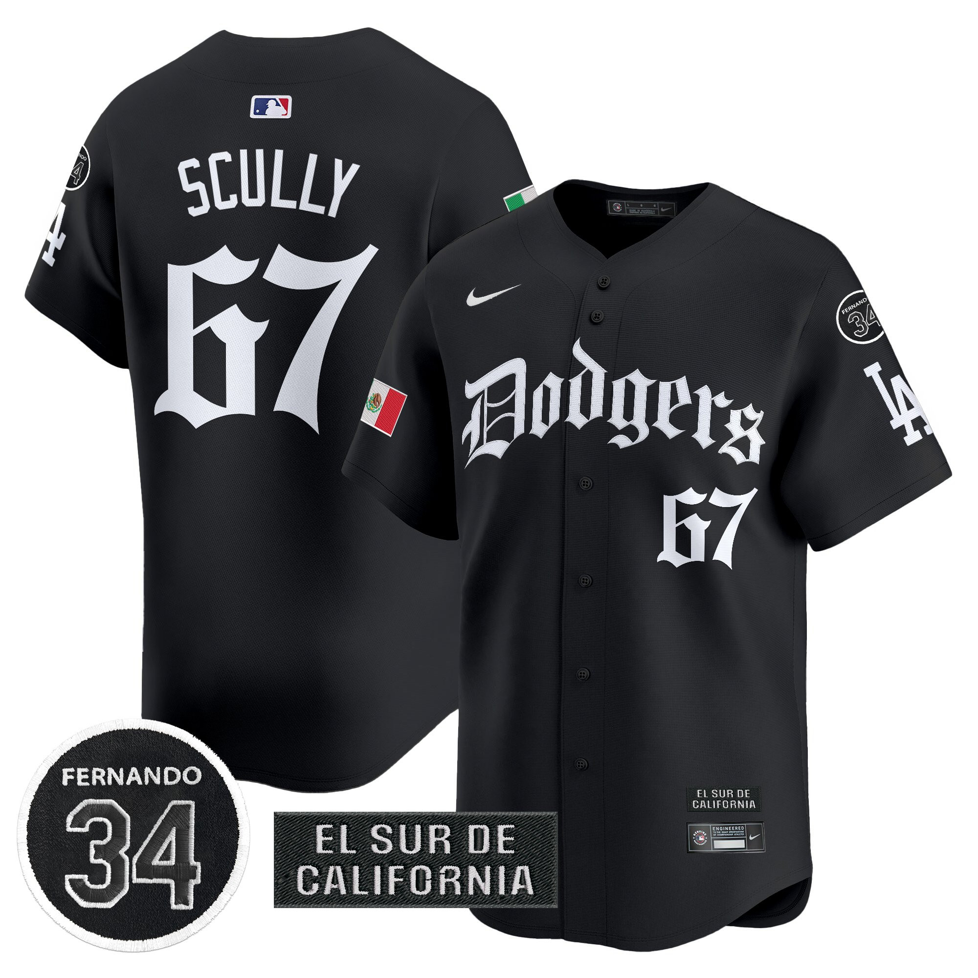 Men's Dodgers Mexico 2025 LA Gothic Style Vapor Premier Limited Jersey V2 - All Stitched