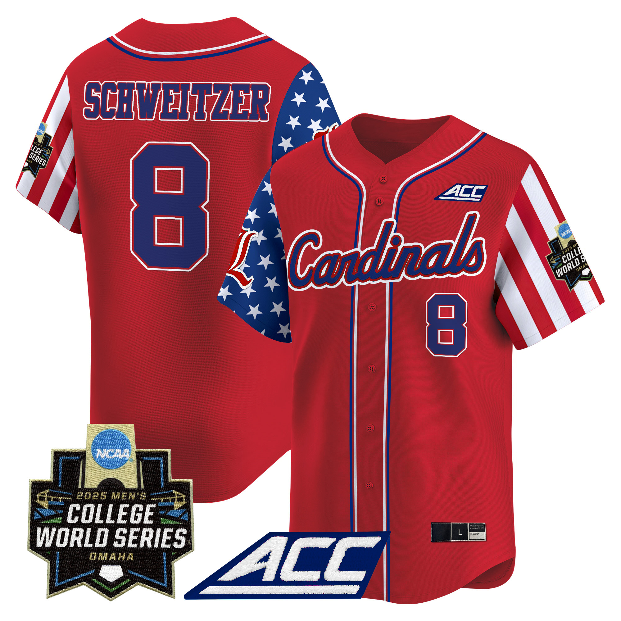 Men's Louisville Cardinals 2025 Independence Day Vapor Premier Limited Jersey - World Series Patch - All Stitched
