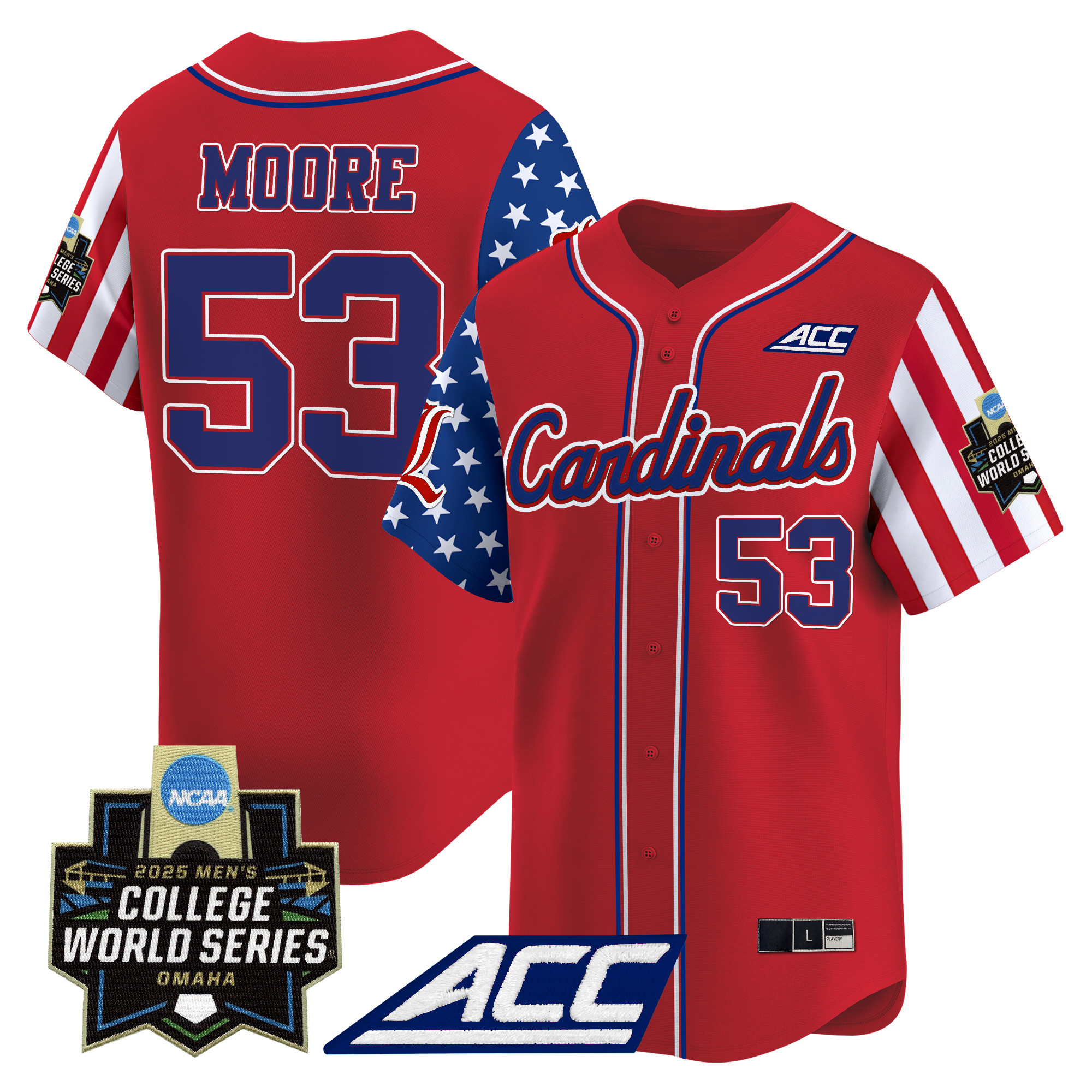 Men's Louisville Cardinals 2025 Independence Day Vapor Premier Limited Jersey - World Series Patch - All Stitched
