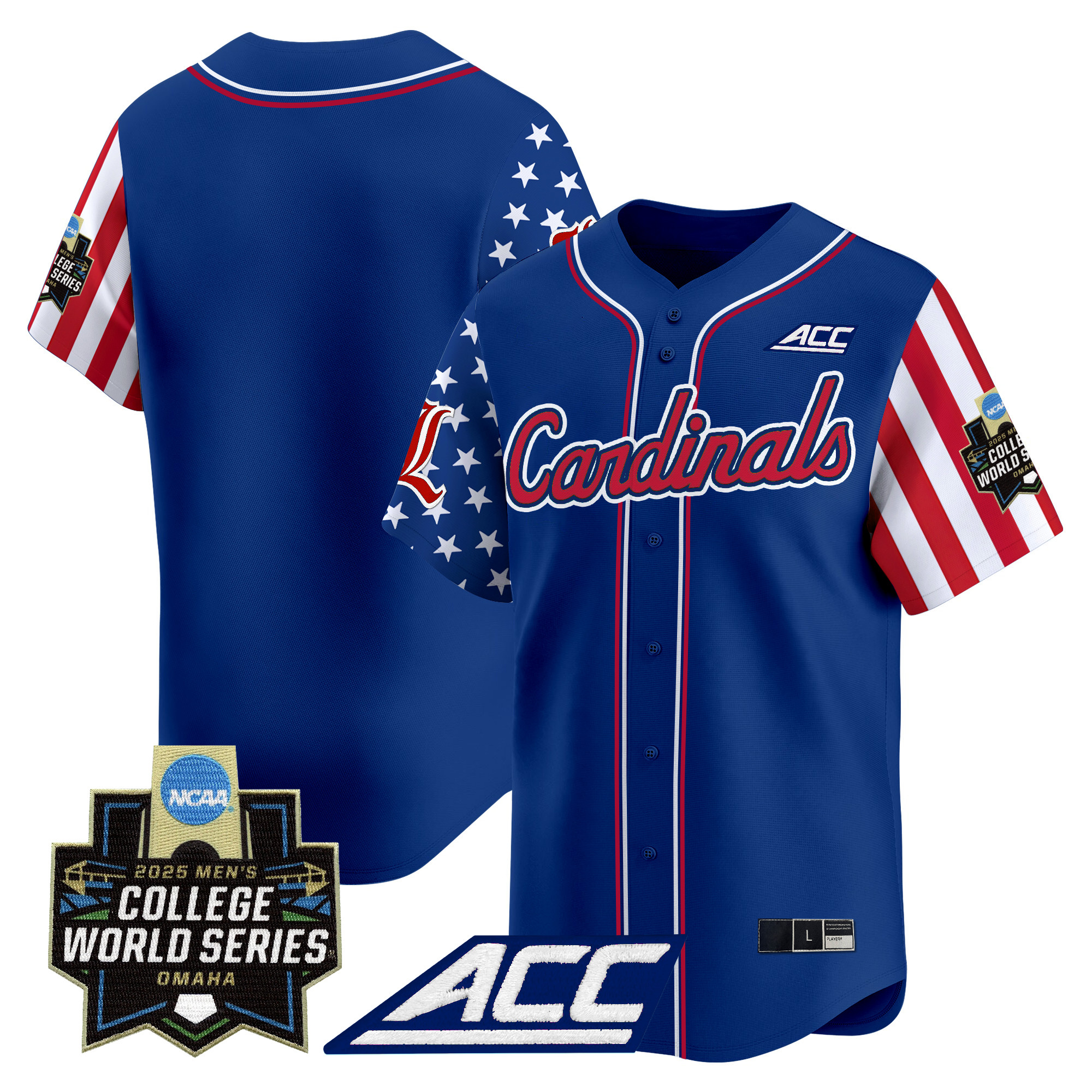 Men's Louisville Cardinals 2025 Independence Day Vapor Premier Limited Jersey - World Series Patch - All Stitched