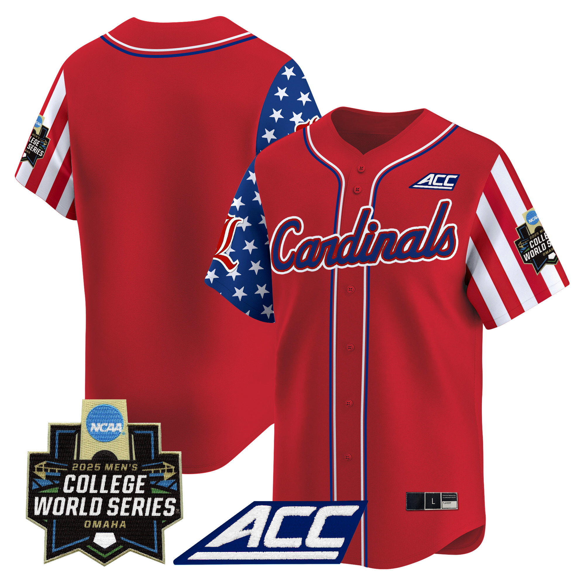 Men's Louisville Cardinals 2025 Independence Day Vapor Premier Limited Jersey - World Series Patch - All Stitched