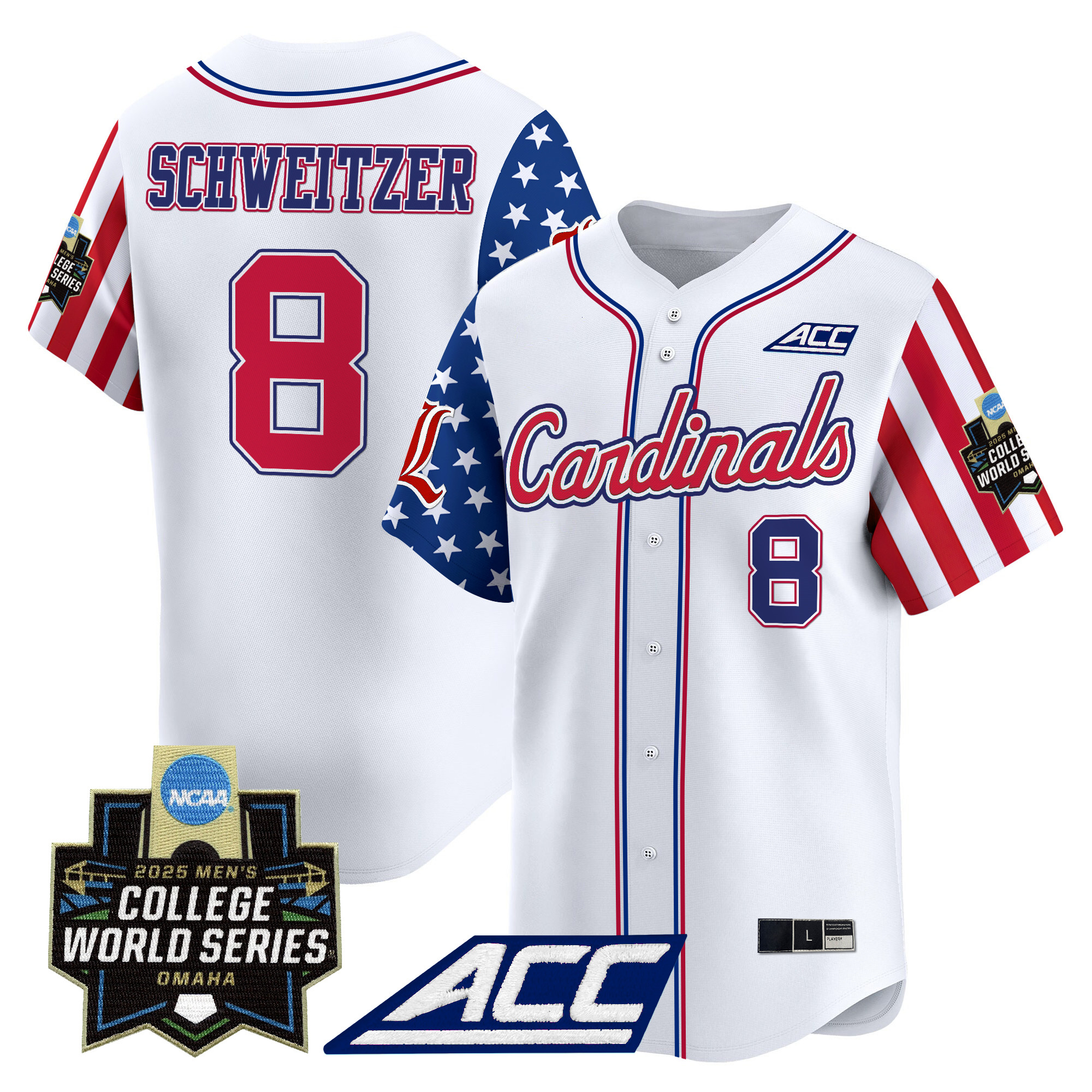 Men's Louisville Cardinals 2025 Independence Day Vapor Premier Limited Jersey - World Series Patch - All Stitched