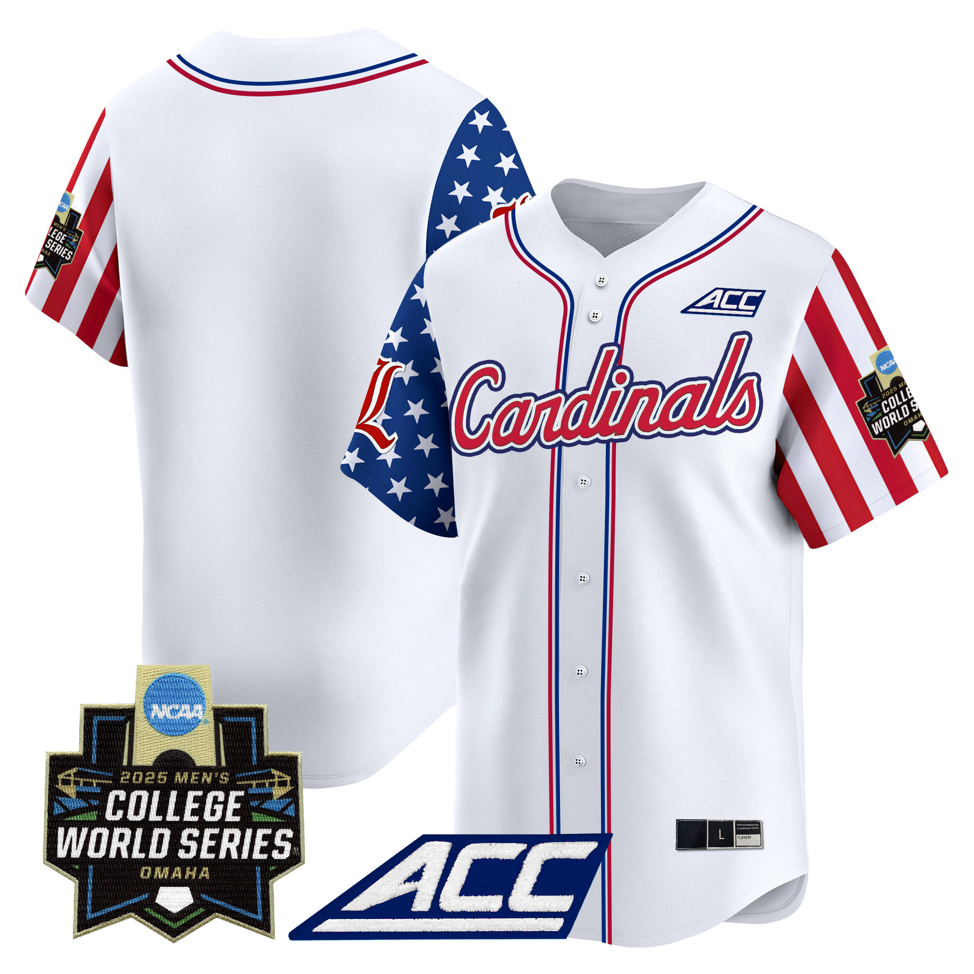 Men's Louisville Cardinals 2025 Independence Day Vapor Premier Limited Jersey - World Series Patch - All Stitched