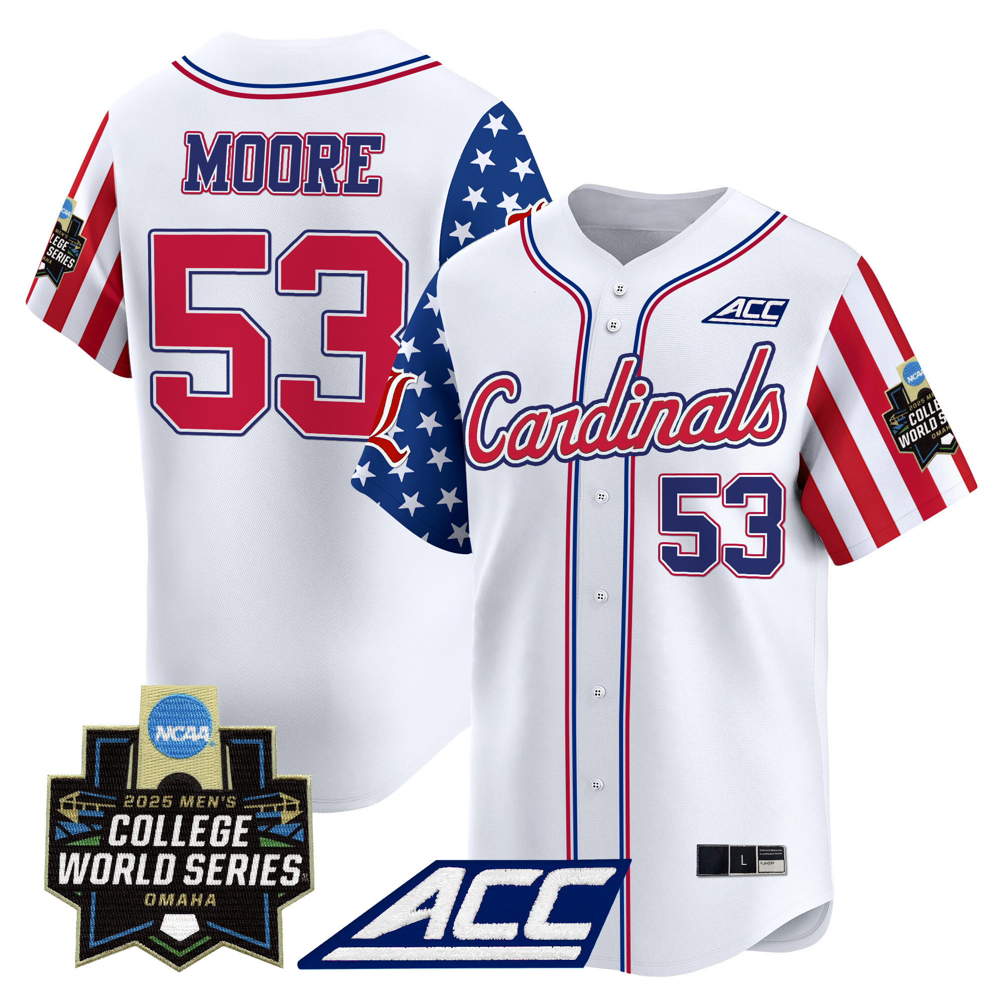 Men's Louisville Cardinals 2025 Independence Day Vapor Premier Limited Jersey - World Series Patch - All Stitched