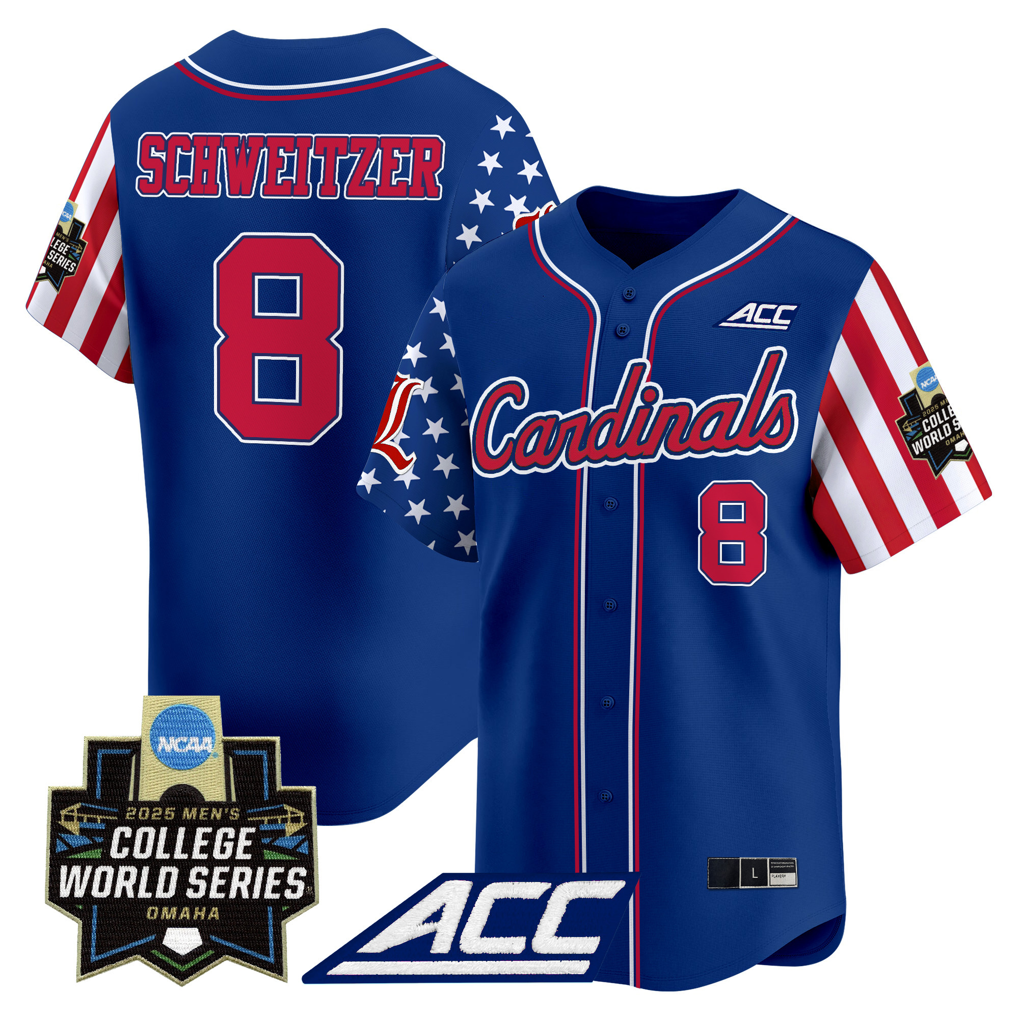 Men's Louisville Cardinals 2025 Independence Day Vapor Premier Limited Jersey - World Series Patch - All Stitched