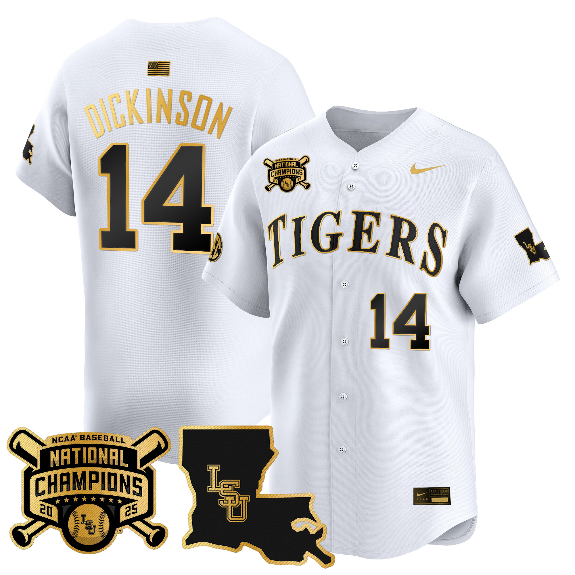 Men's LSU Tigers 2025 College World Series Champions Gold Vapor Premier Limited Jersey - All Stitched