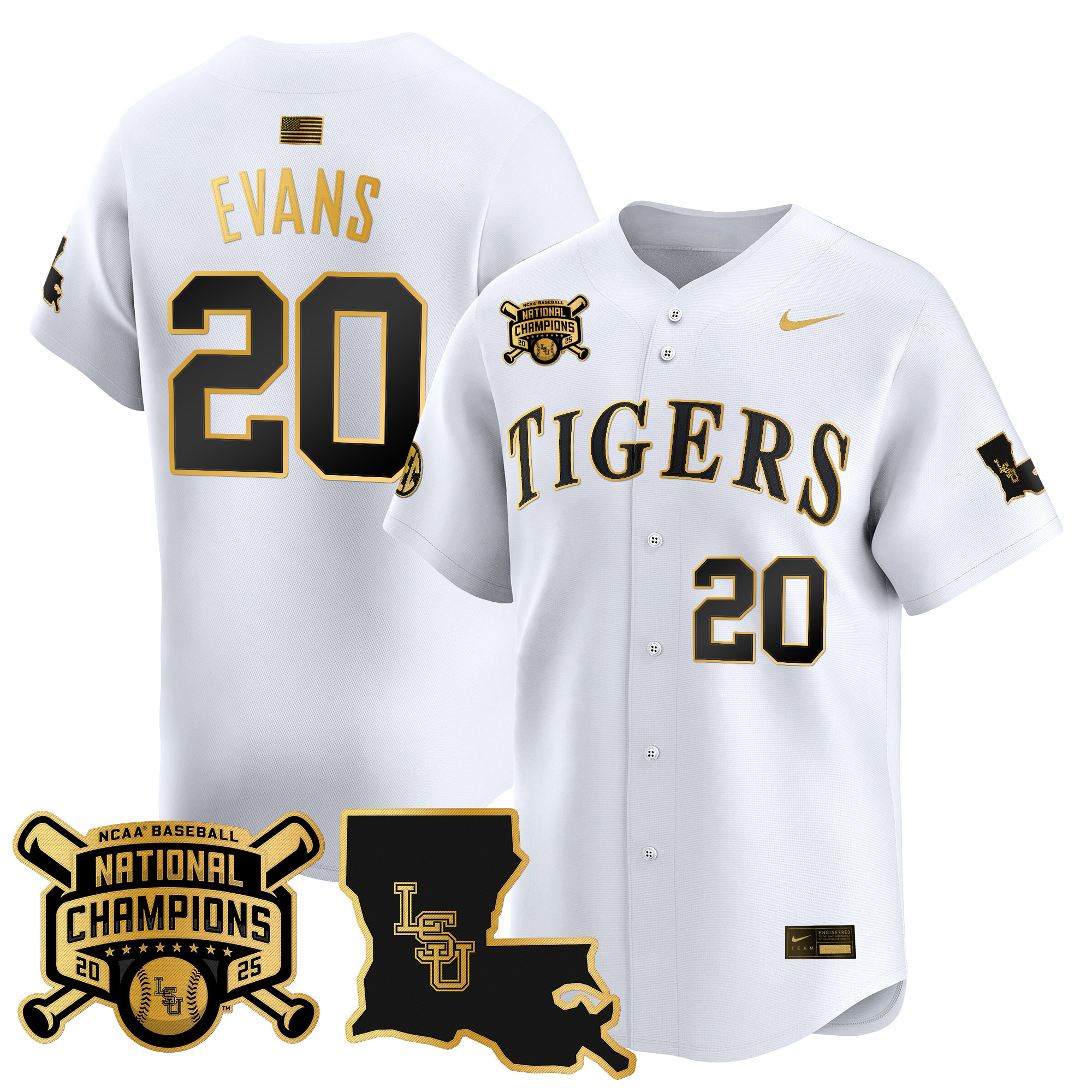 Men's LSU Tigers 2025 College World Series Champions Gold Vapor Premier Limited Jersey - All Stitched