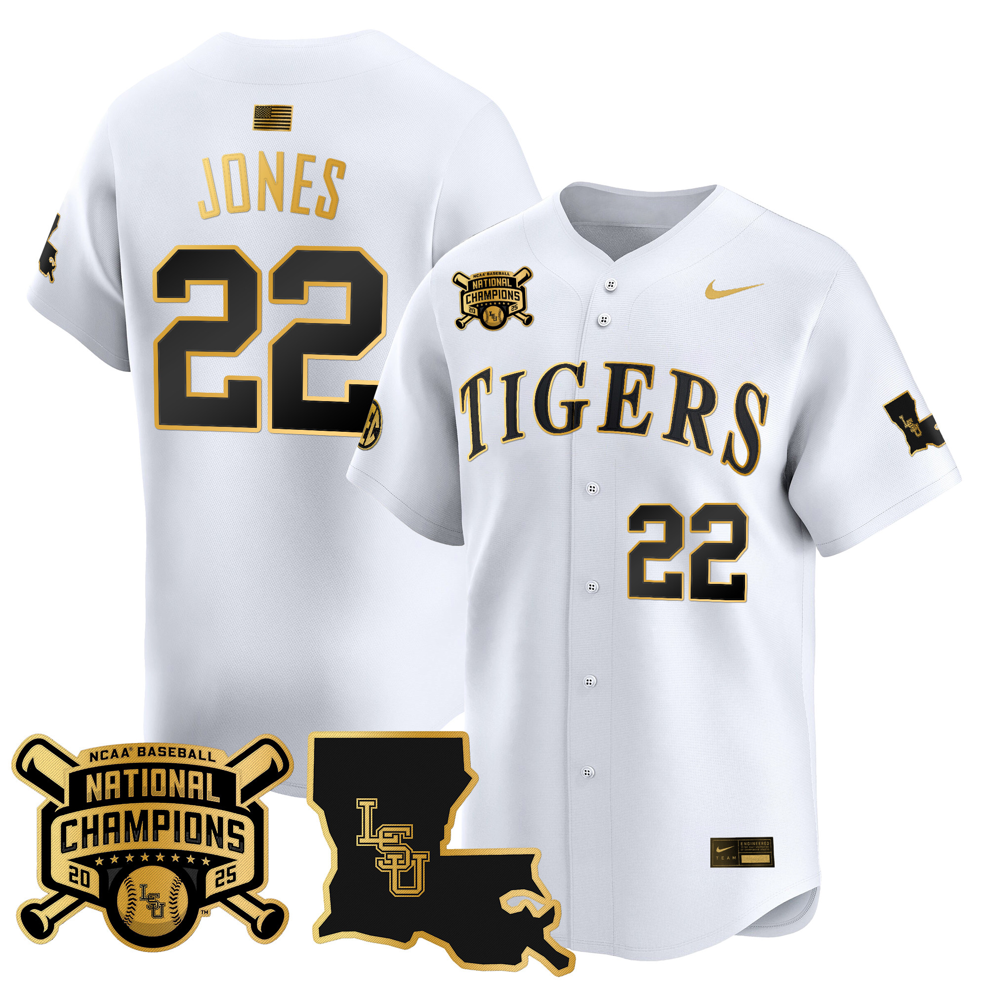 Men's LSU Tigers 2025 College World Series Champions Gold Vapor Premier Limited Jersey - All Stitched