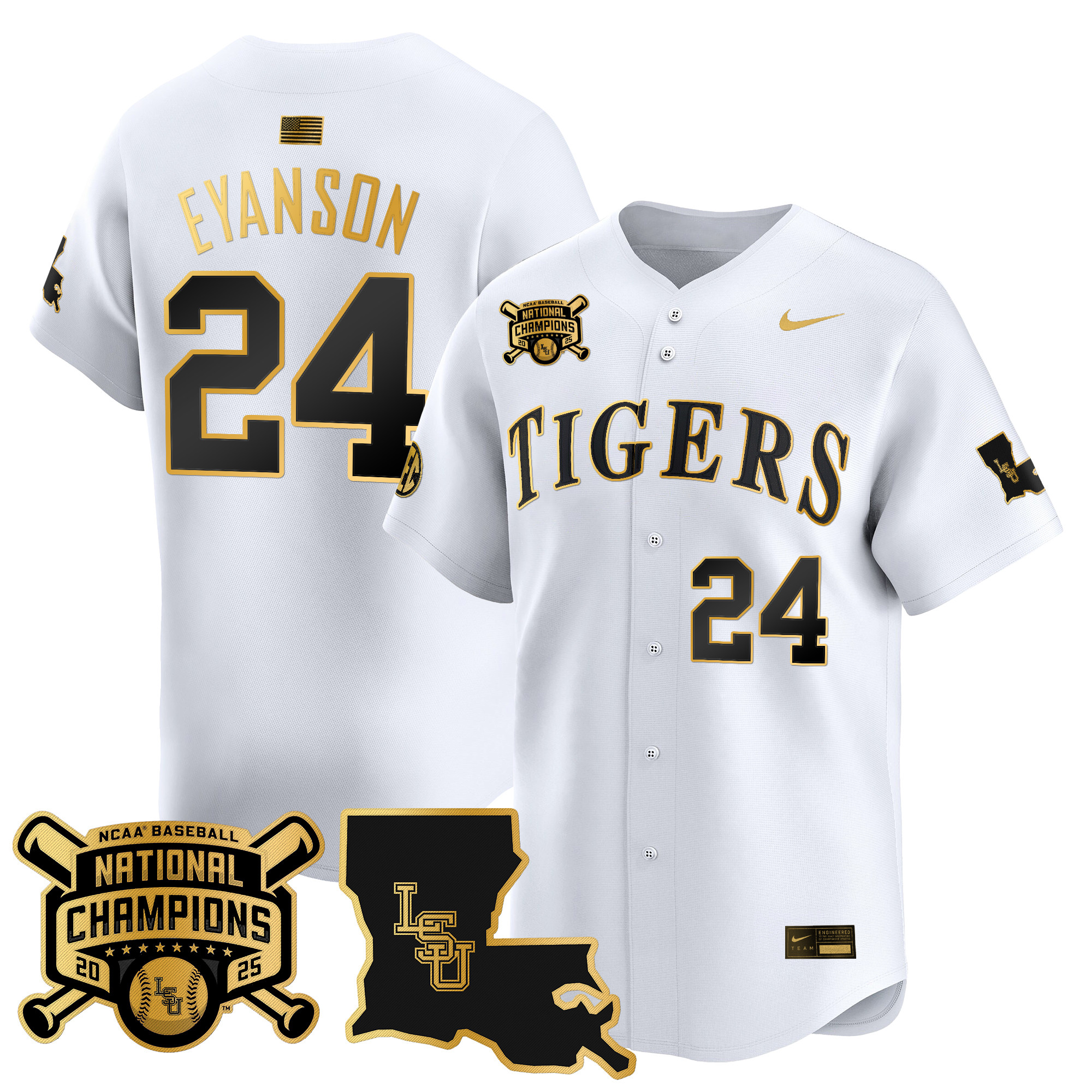 Men's LSU Tigers 2025 College World Series Champions Gold Vapor Premier Limited Jersey - All Stitched