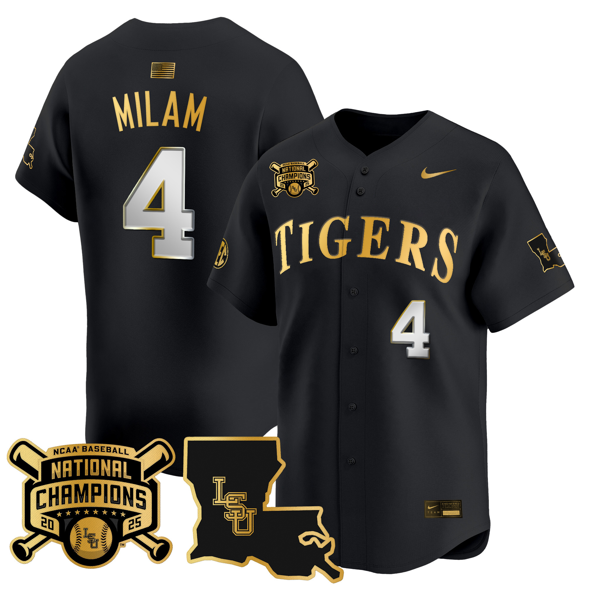 Men's LSU Tigers 2025 College World Series Champions Gold Vapor Premier Limited Jersey - All Stitched