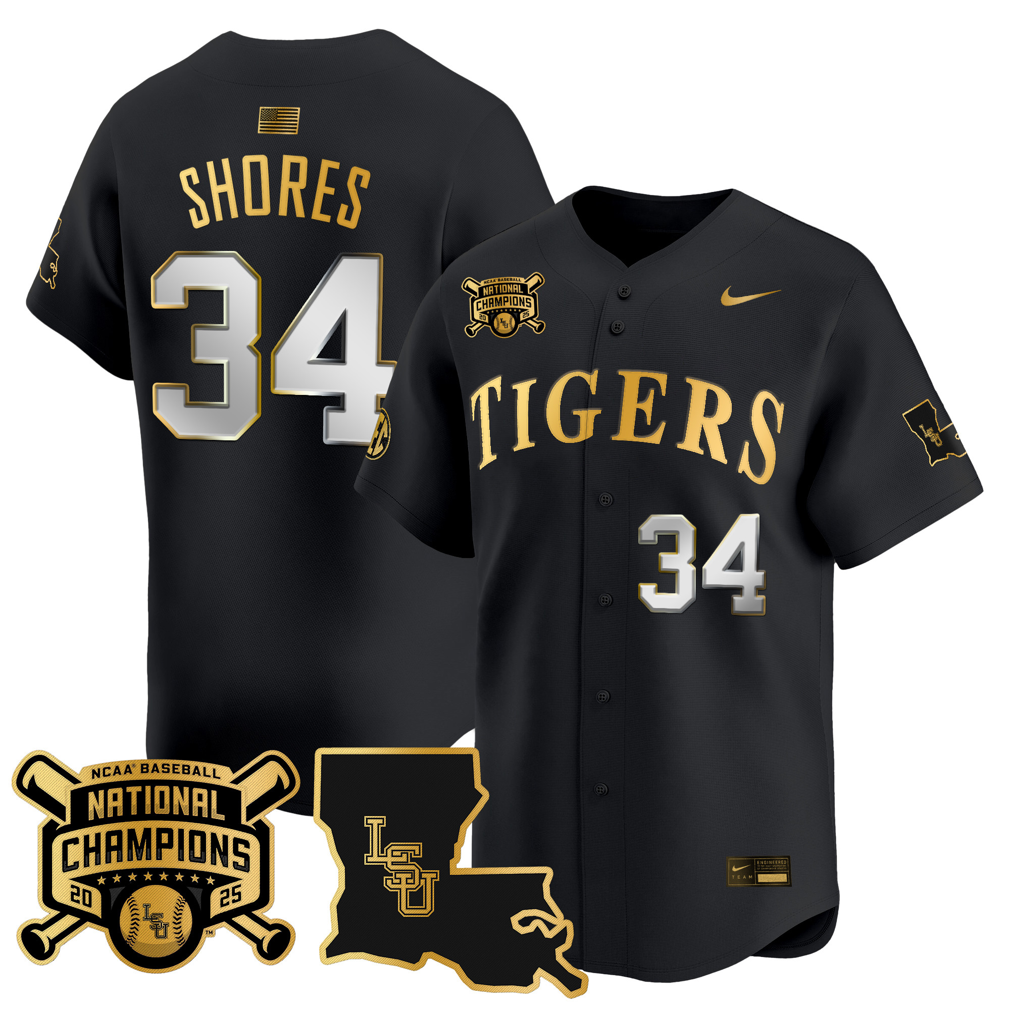 Men's LSU Tigers 2025 College World Series Champions Gold Vapor Premier Limited Jersey - All Stitched