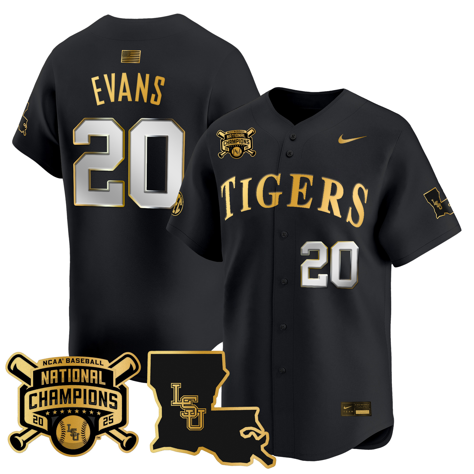 Men's LSU Tigers 2025 College World Series Champions Gold Vapor Premier Limited Jersey - All Stitched