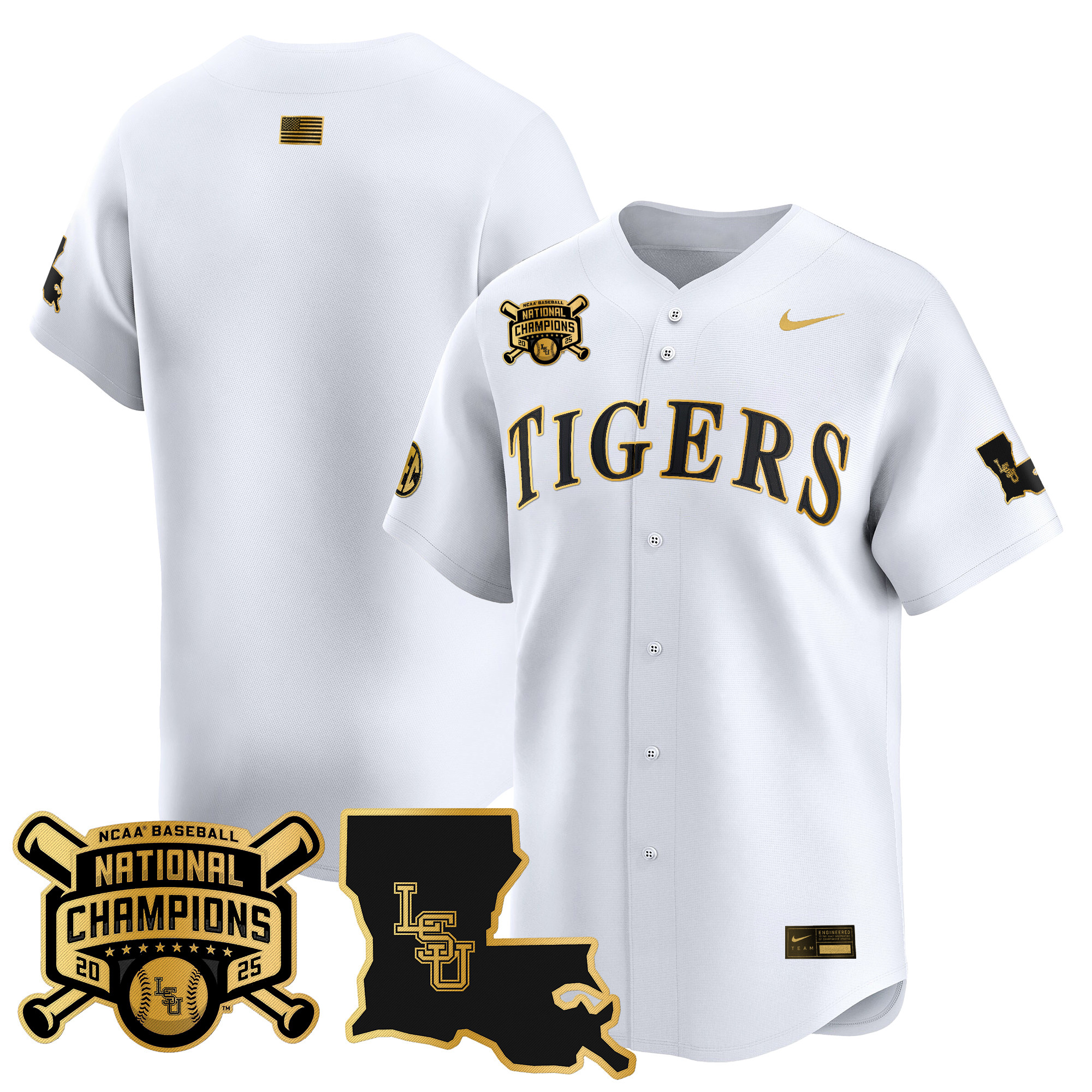 Men's LSU Tigers 2025 College World Series Champions Gold Vapor Premier Limited Jersey - All Stitched
