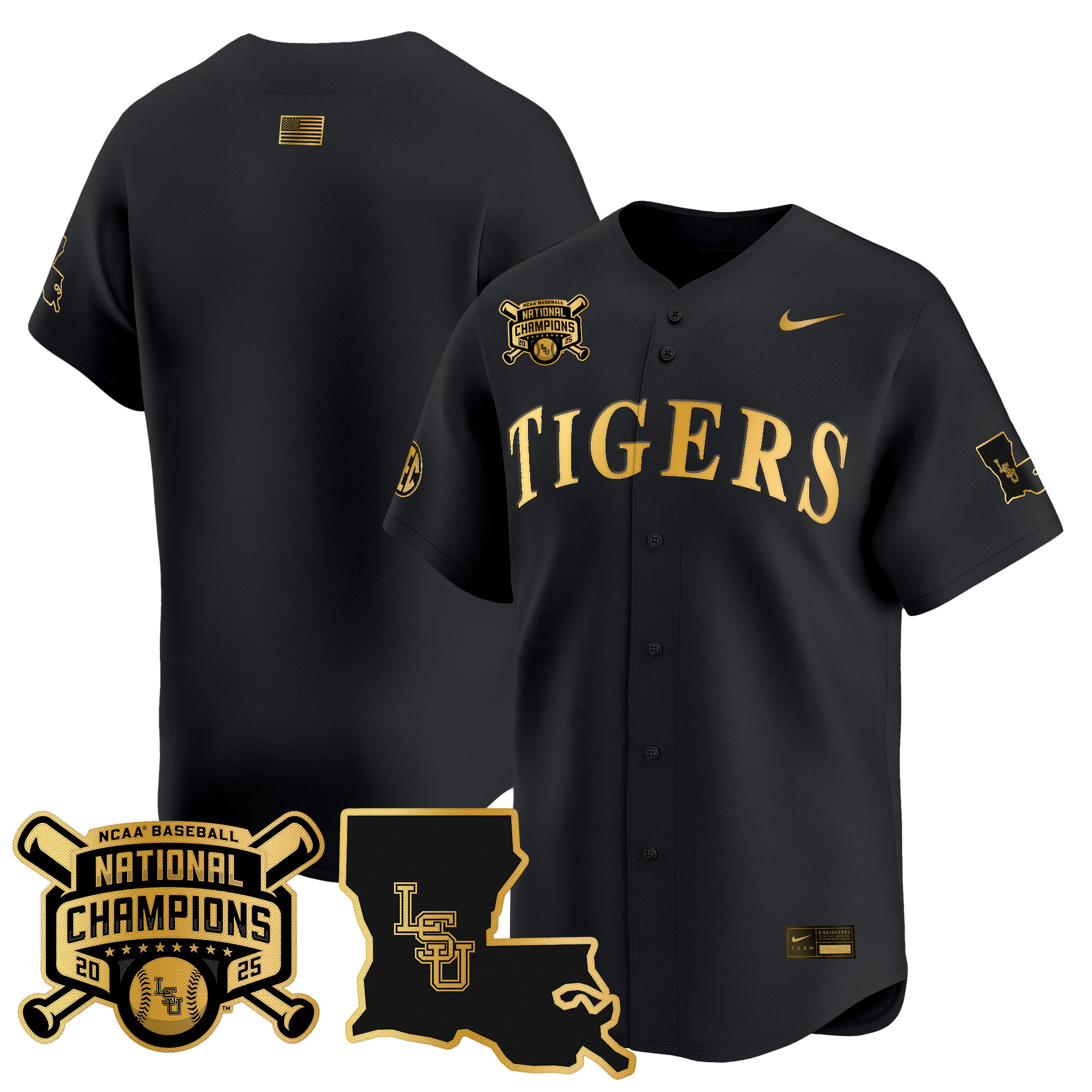 Men's LSU Tigers 2025 College World Series Champions Gold Vapor Premier Limited Jersey - All Stitched