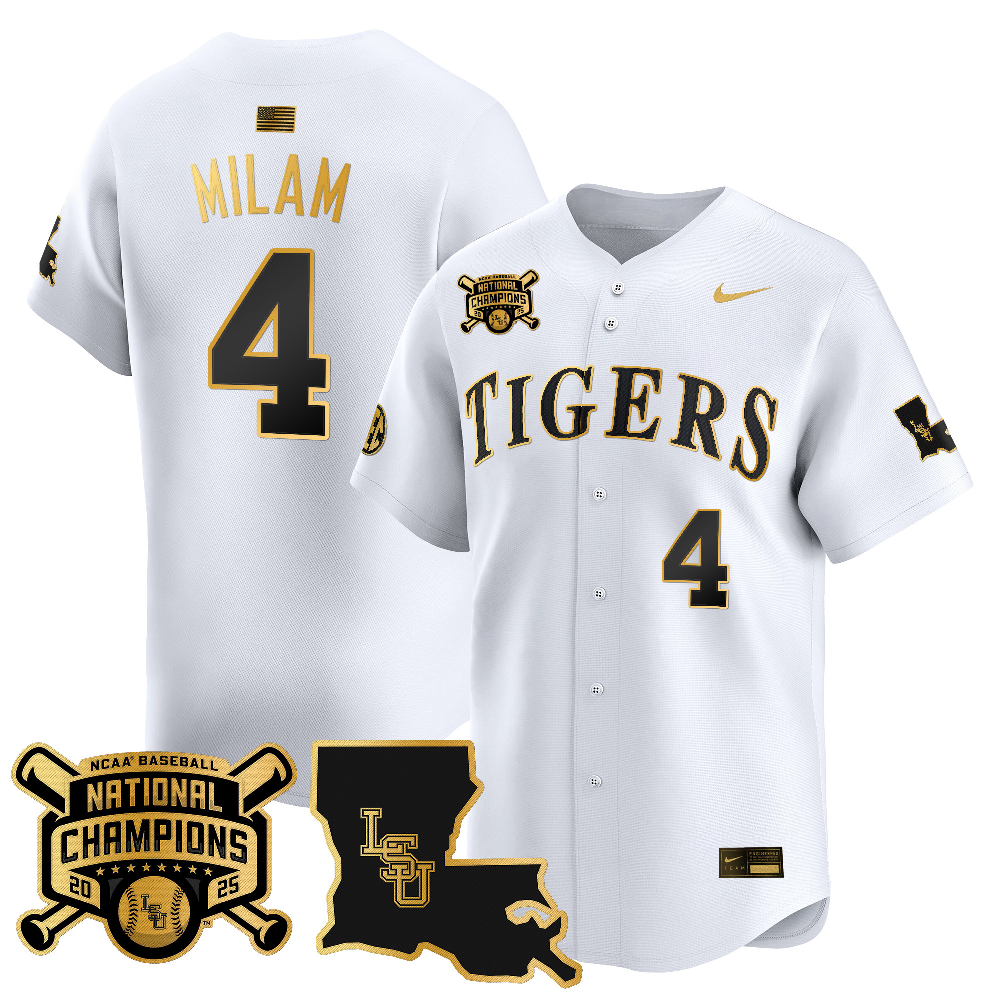 Men's LSU Tigers 2025 College World Series Champions Gold Vapor Premier Limited Jersey - All Stitched
