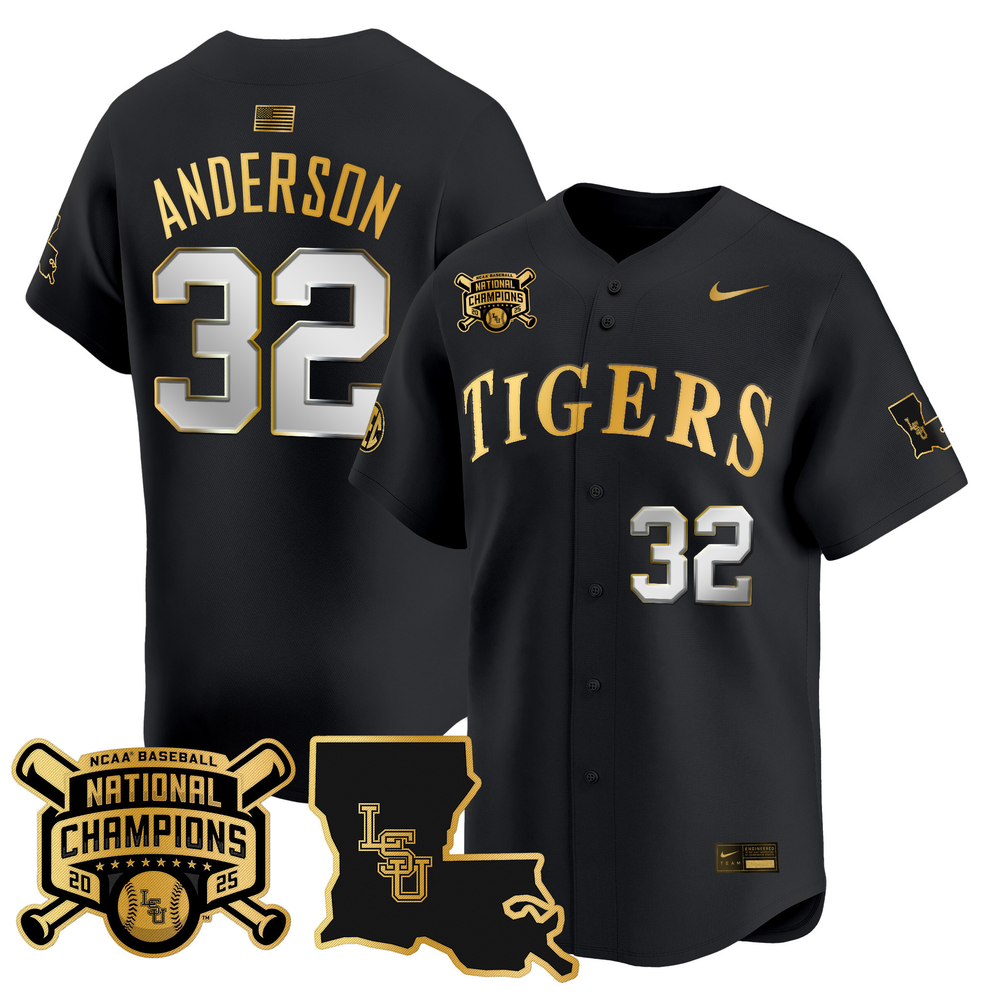 Men's LSU Tigers 2025 College World Series Champions Gold Vapor Premier Limited Jersey - All Stitched