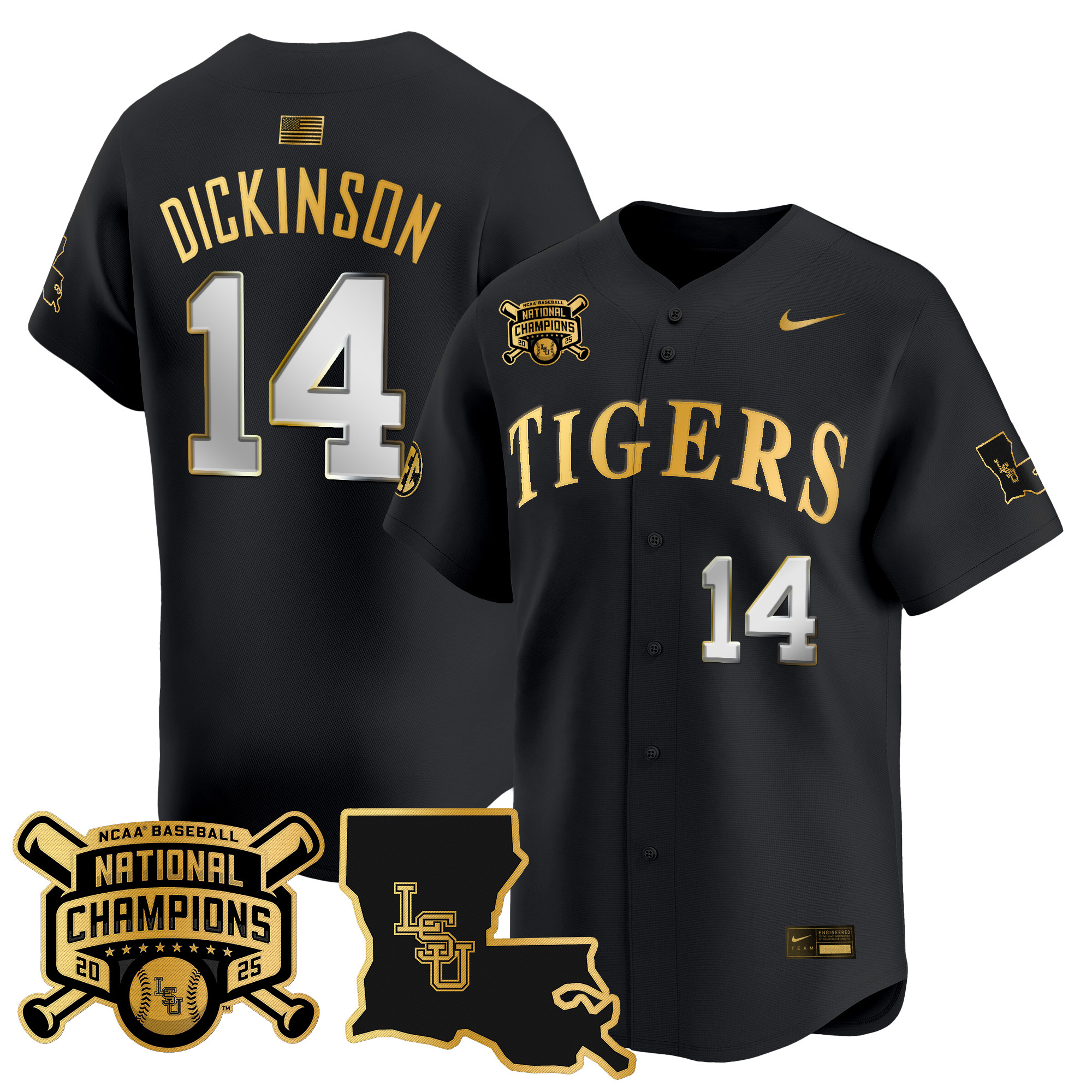 Men's LSU Tigers 2025 College World Series Champions Gold Vapor Premier Limited Jersey - All Stitched
