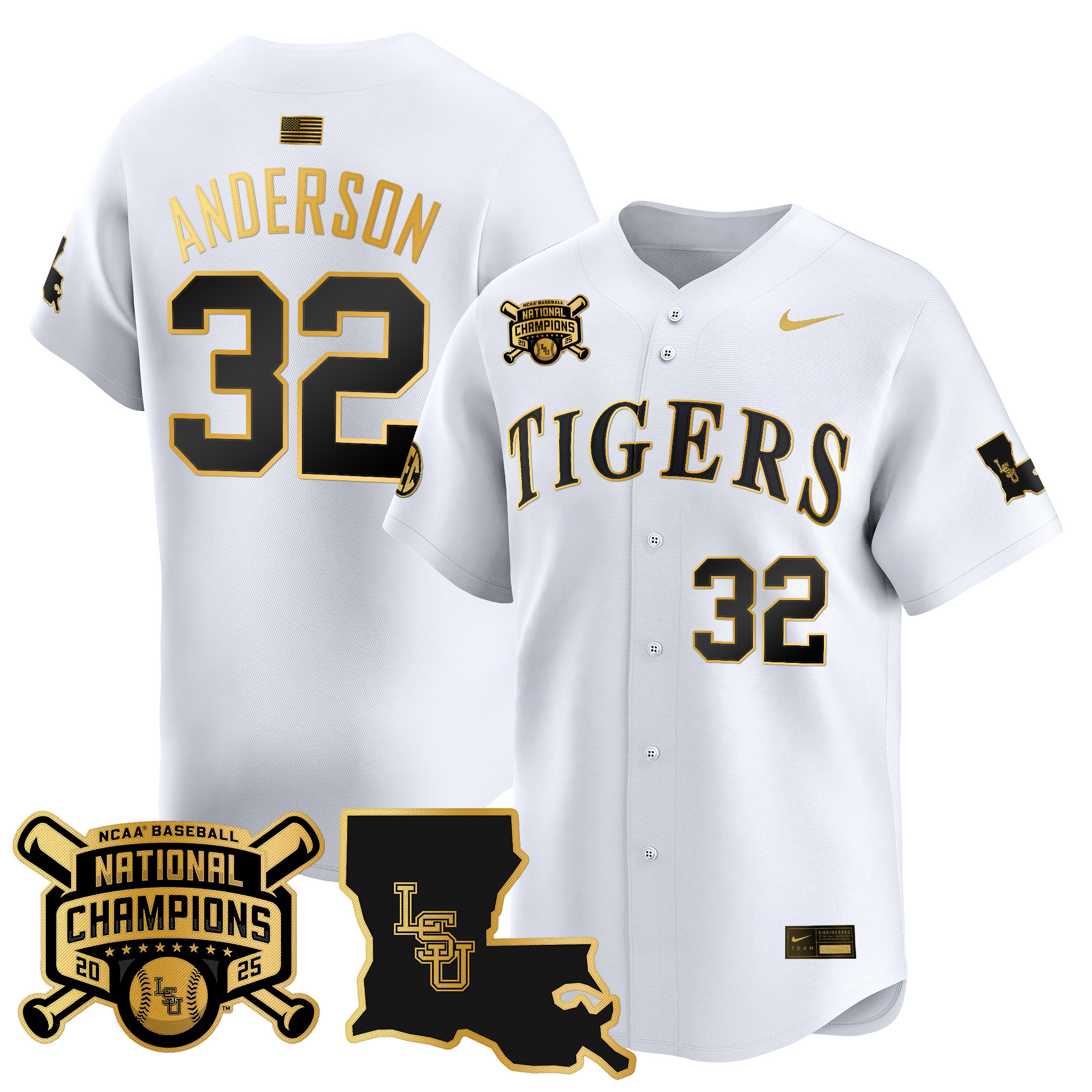 Men's LSU Tigers 2025 College World Series Champions Gold Vapor Premier Limited Jersey - All Stitched